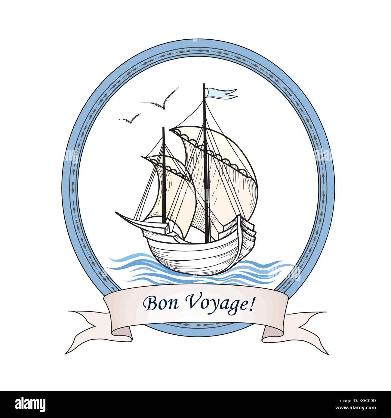 Bateau à voile. Des vacances Bon Voyage carte. Sail boat transport. Voyage maritime. Location de signer Illustration de Vecteur