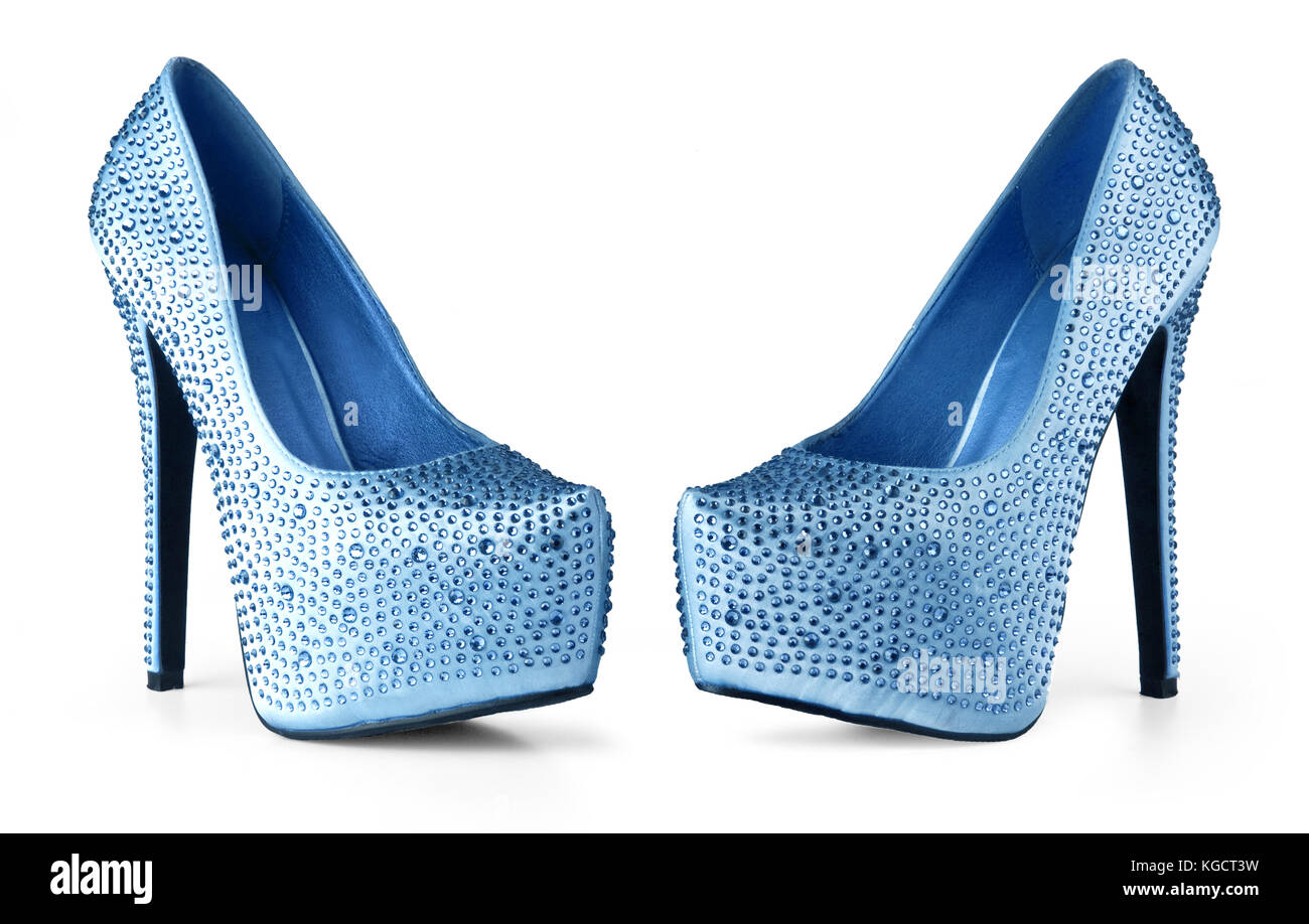 Chaussures femme bleu isolé sur fond blanc Banque D'Images