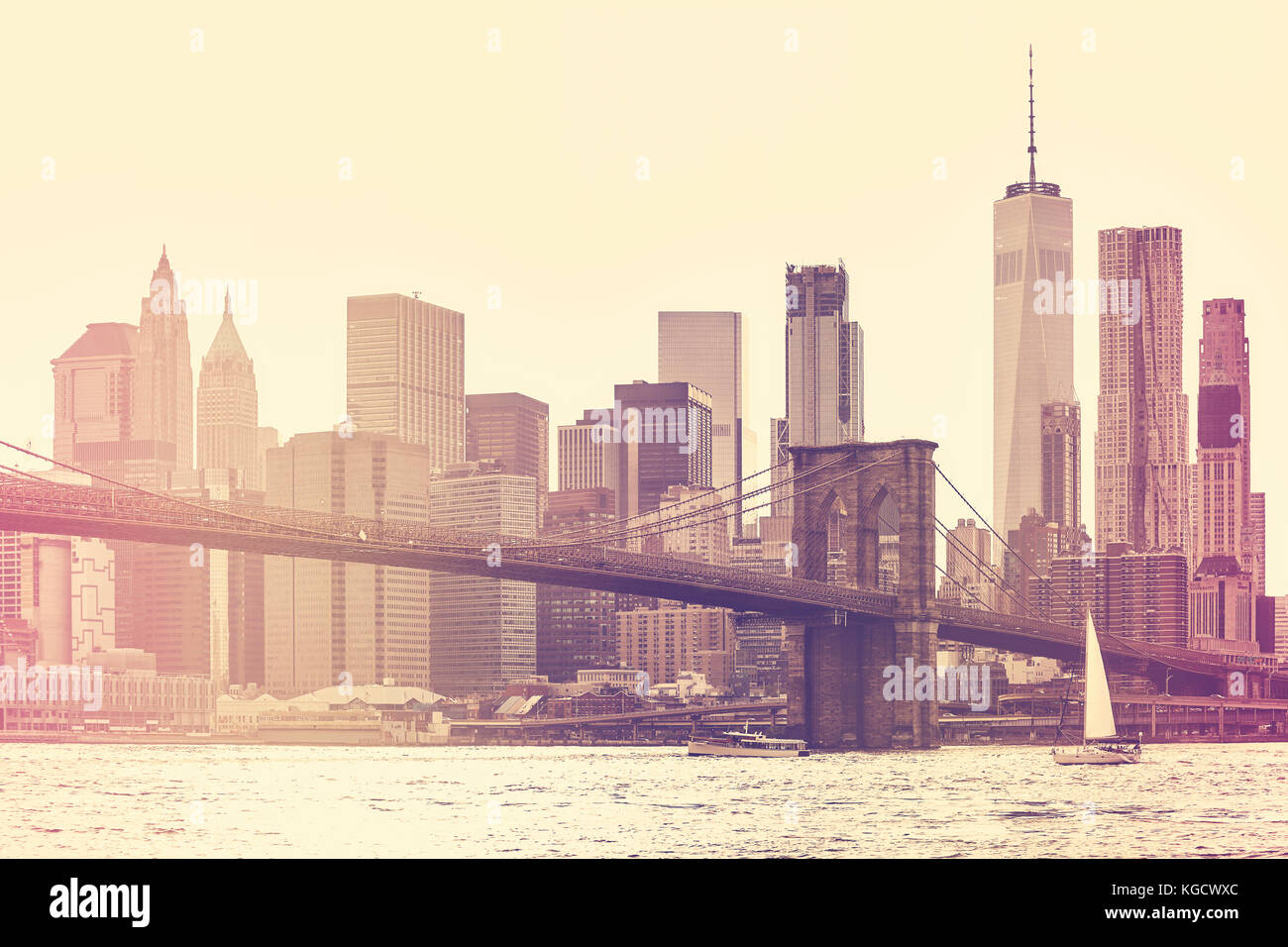 Stylisé rétro photo de new york city, USA, au coucher du soleil. Banque D'Images