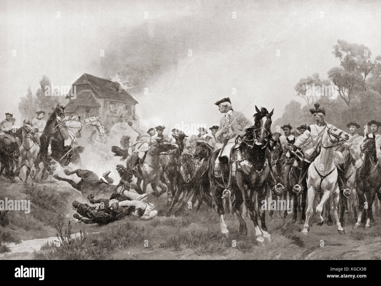 Charge des dragons autrichiens à la bataille de Kolin, le 18 juin 1757. Extrait de l'Histoire des Nations de Hutchinson, publié en 1915. Banque D'Images