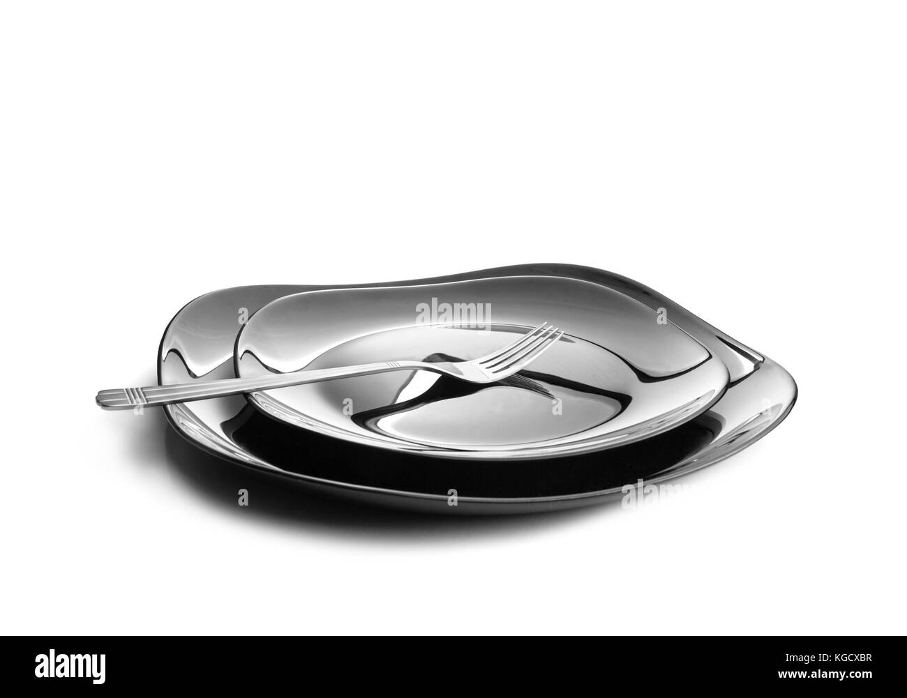 Fourche à deux plaques noires sur fond blanc Banque D'Images