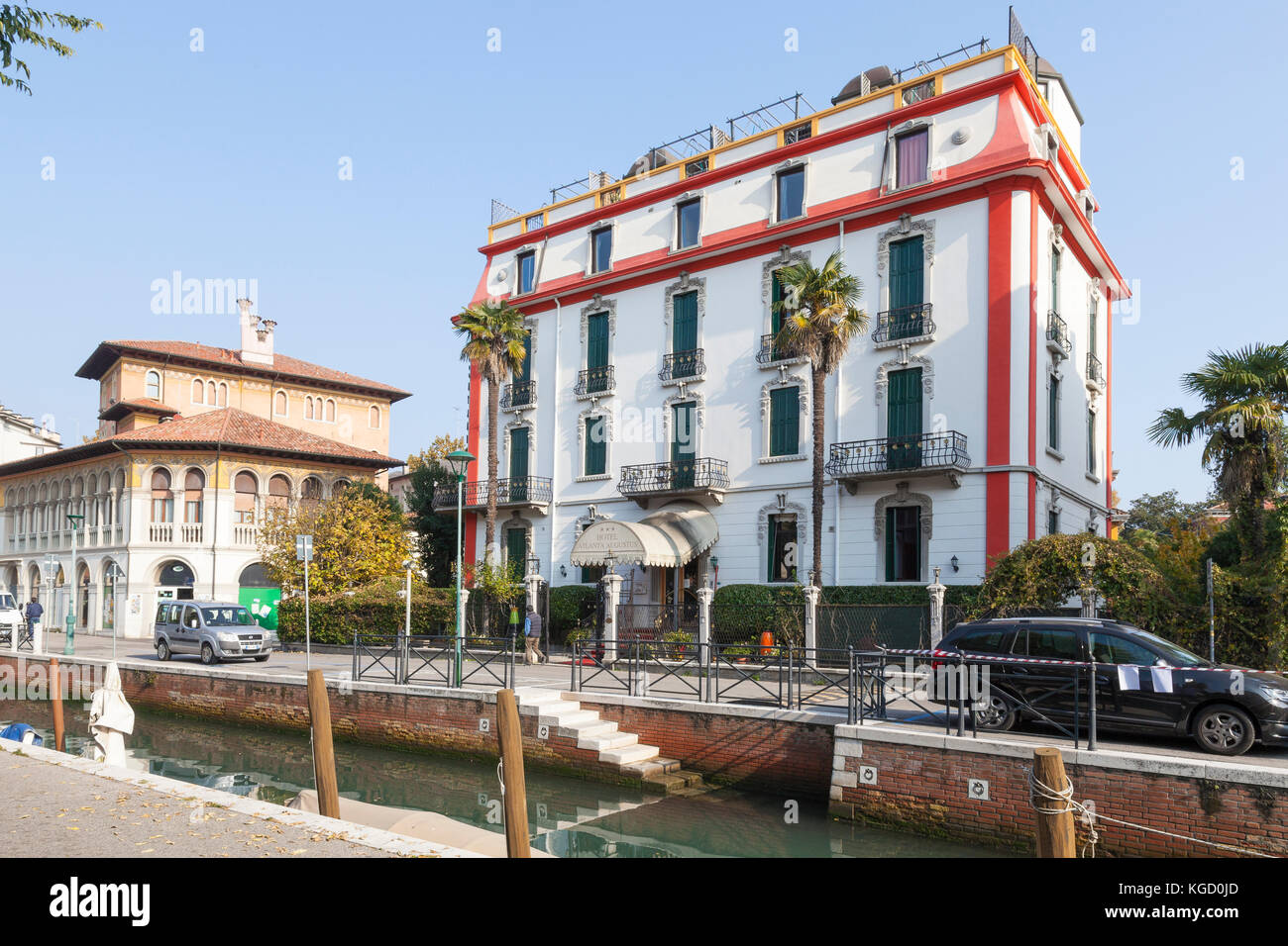 Style Liberty classique ou de l'architecture Art Nouveau, y compris l'hôtel Atlanta Augusta, Via Lepanto, Lido di Venezia, Venise, Italie Banque D'Images