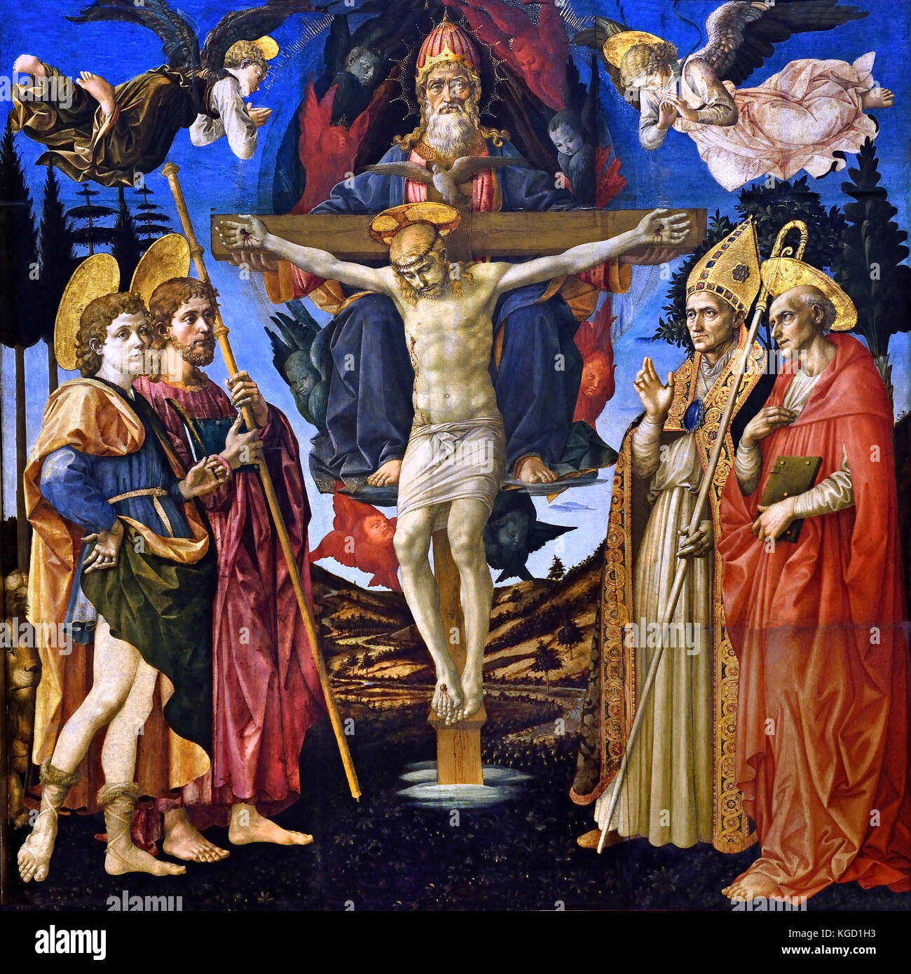 Le retable de Santa Trinità Pistoia 1455 Francesco Pesellino 1422 - 1457 et Fra Filippo Lippi et atelier Italie italien ( Prêtres de la Trinité à Pistoia ) Banque D'Images