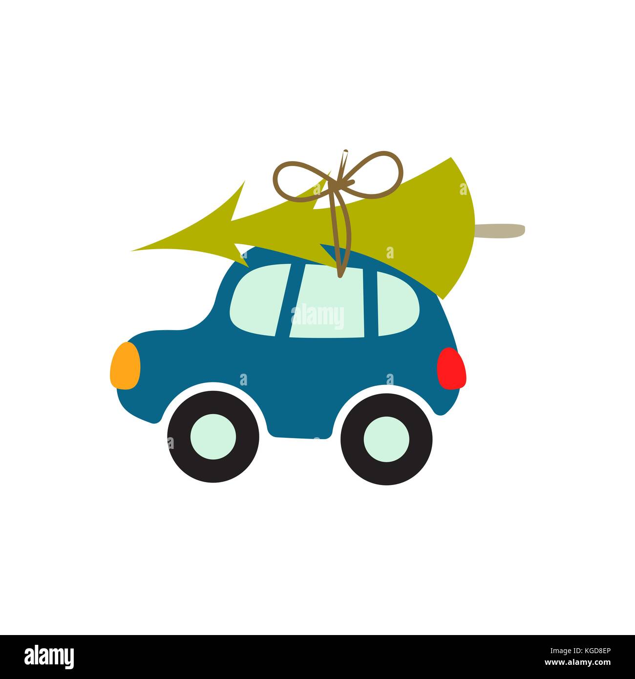 Cartoon voiture avec arbre de Noël sur le toit d'illustration vectorielle. Illustration de Vecteur