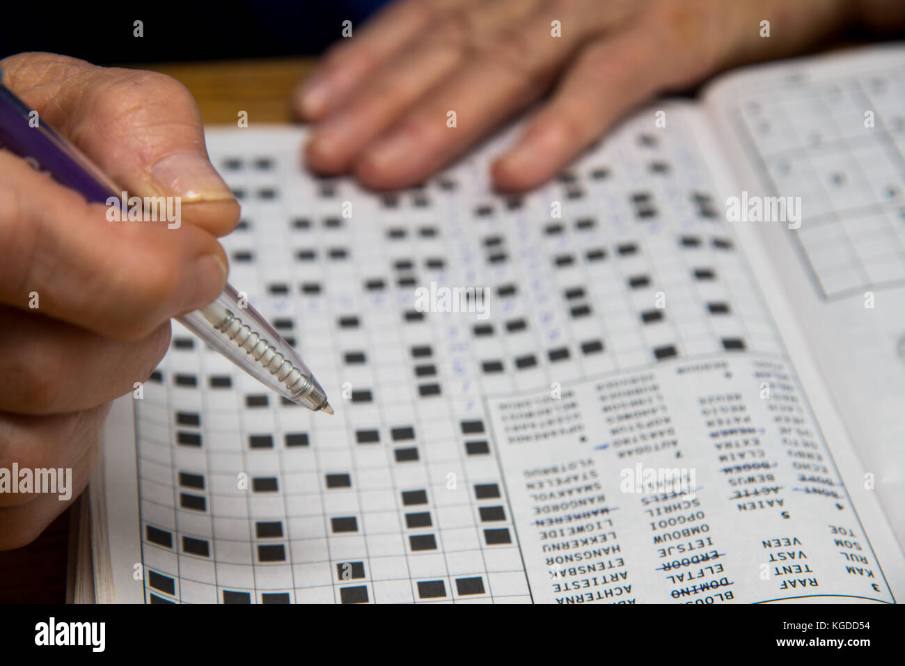 Mains de vieille femme écrit dans puzzle Banque D'Images