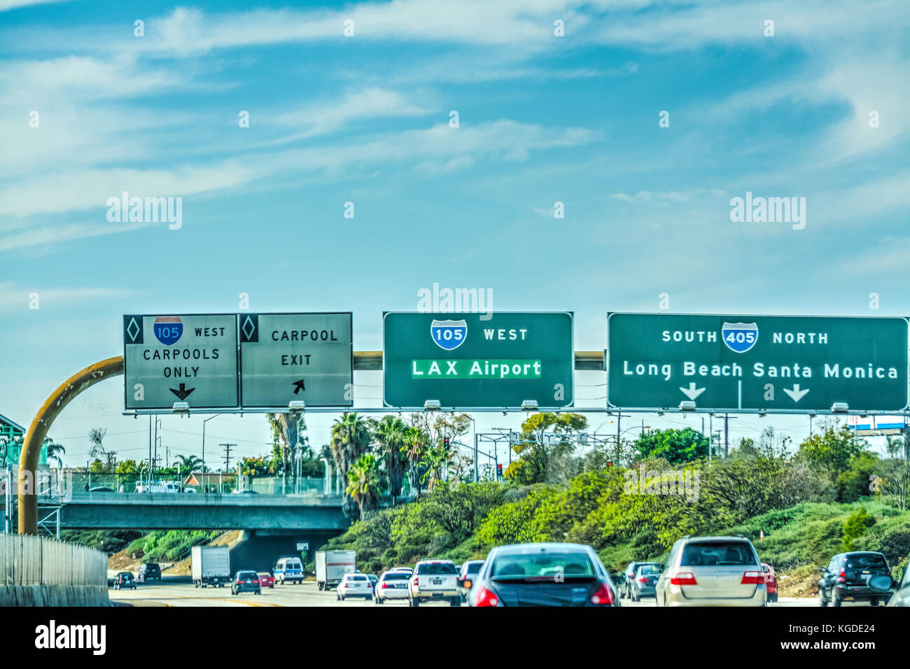 Enseigne de sortie de lax sur l'autoroute 105 à Los Angeles, en Californie. Banque D'Images