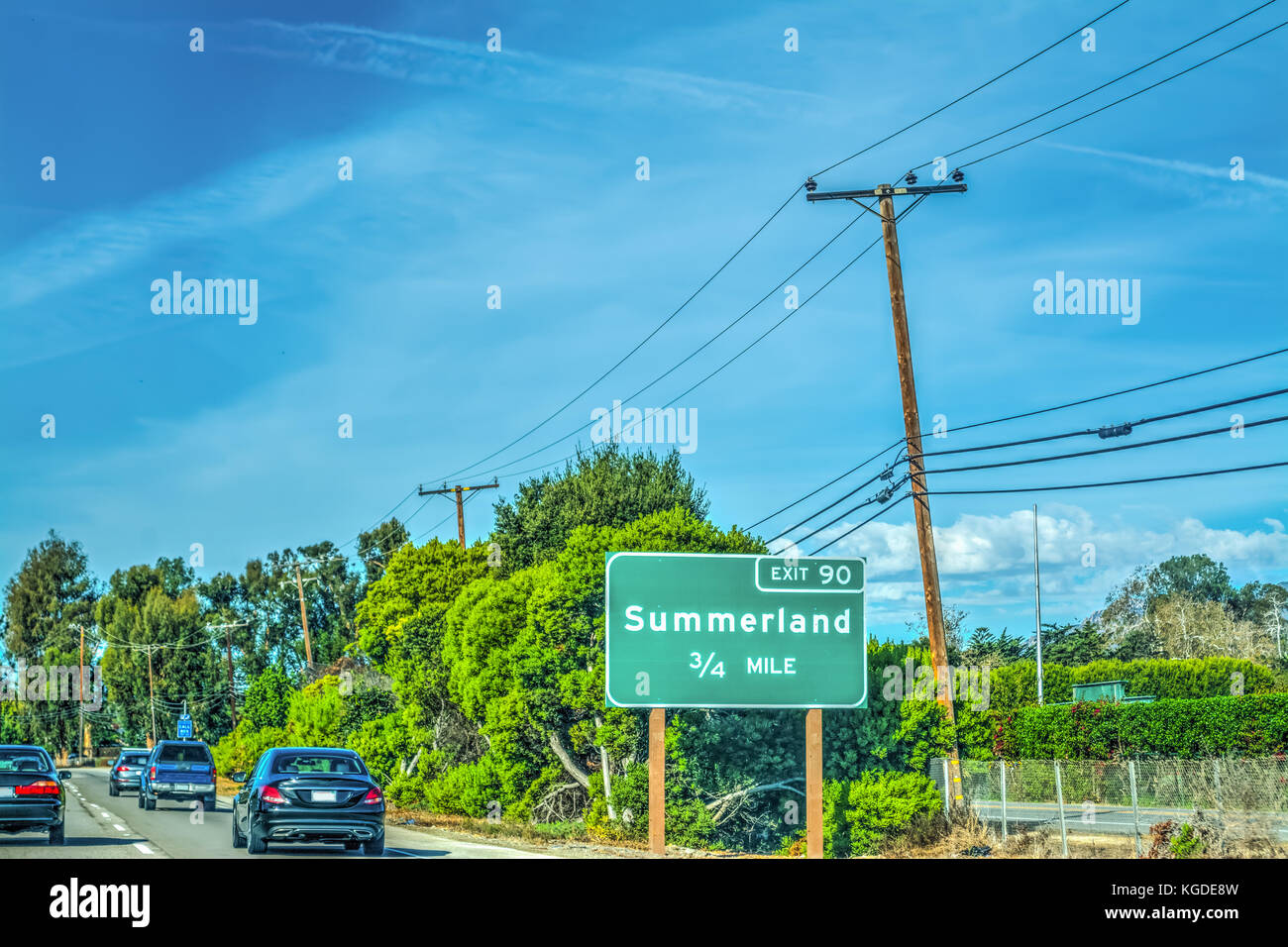 Summerland quitte signe sur autoroute 101 en direction nord, en Californie, aux États-Unis. Banque D'Images