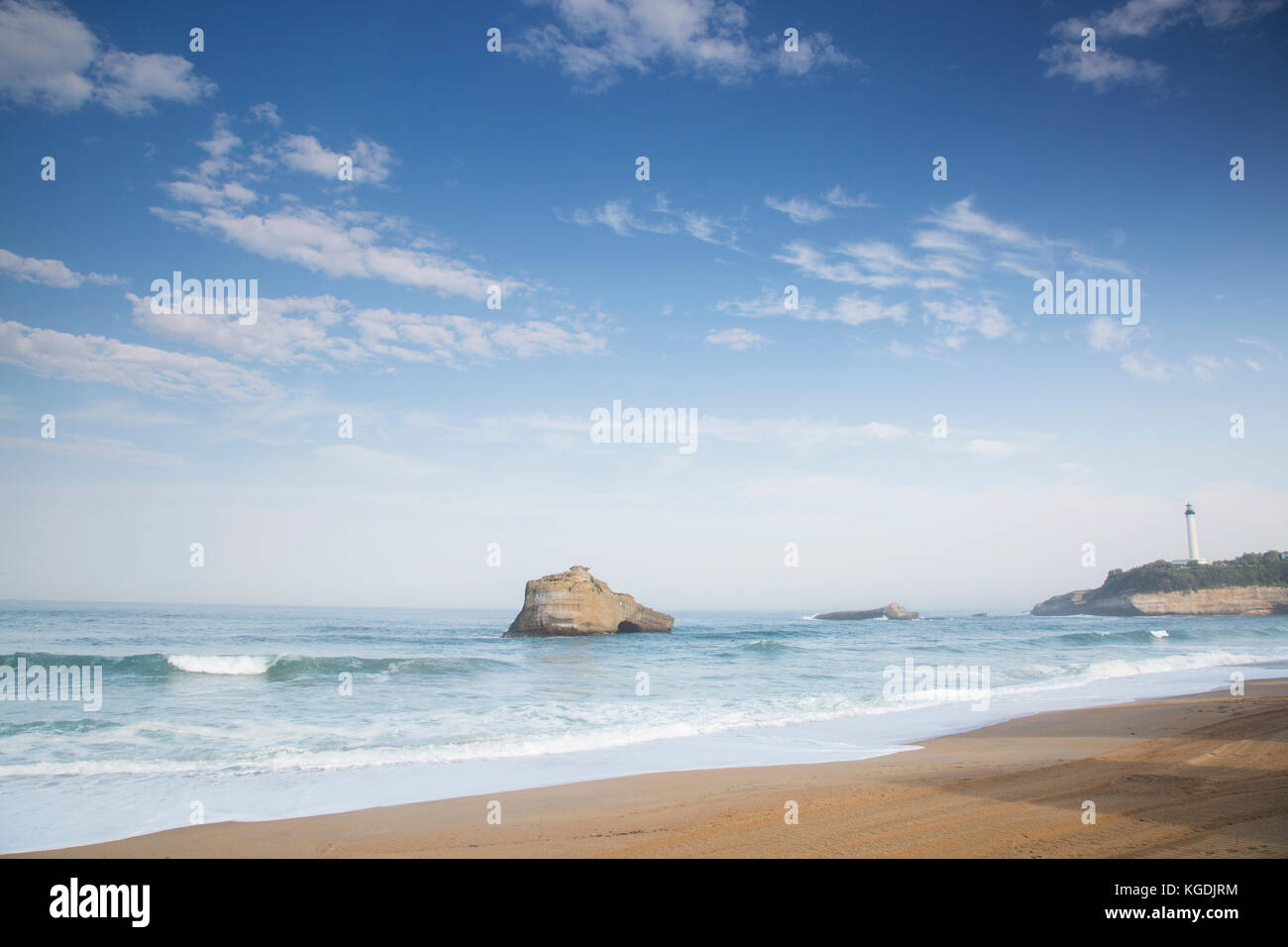 Lighthouse et plage de Miramar, Biarritz, France Banque D'Images