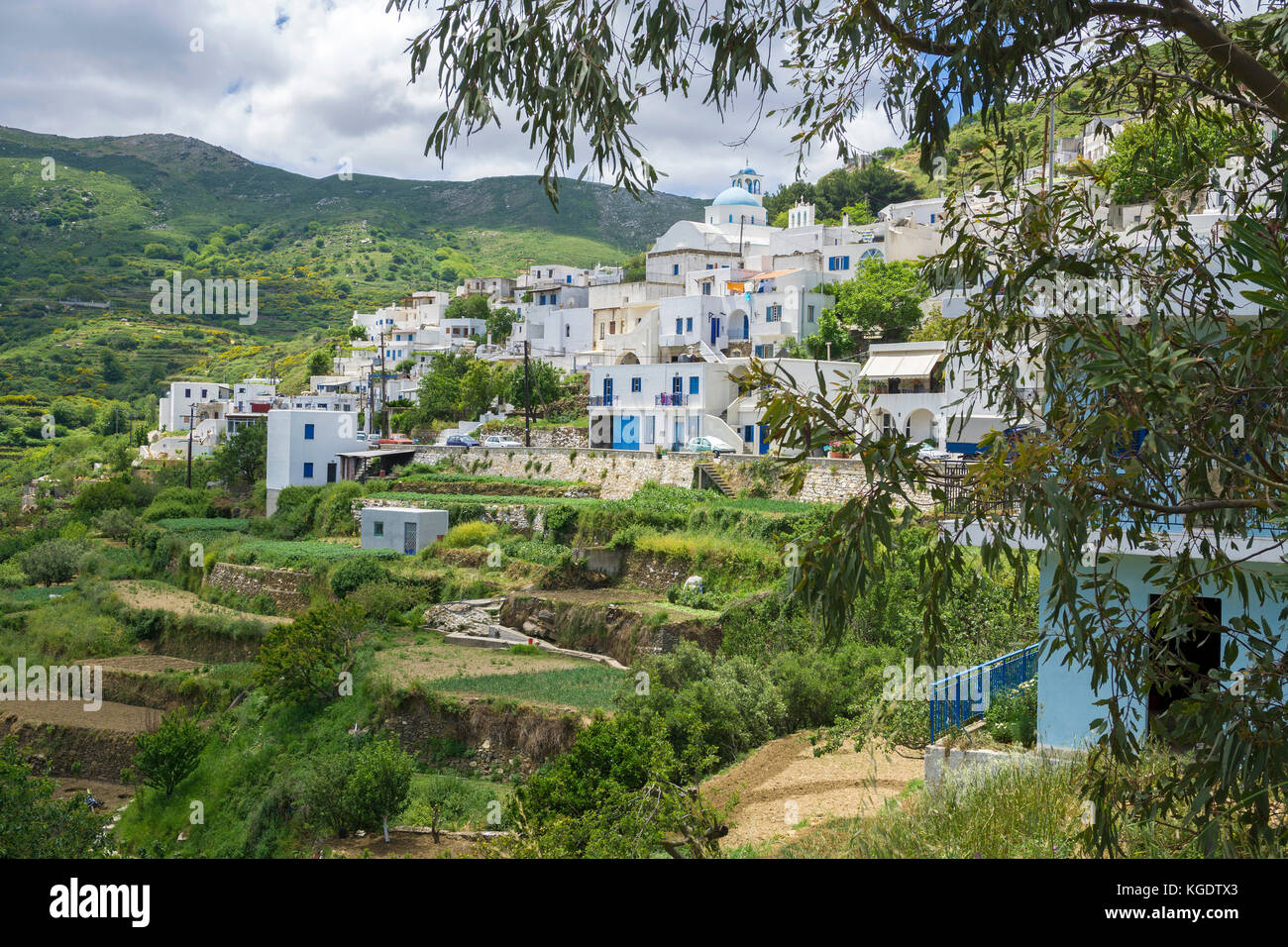 Le village de montagne Koronos au nord de Naxos, Cyclades, Grèce, Mer Méditerranée, Europe Banque D'Images