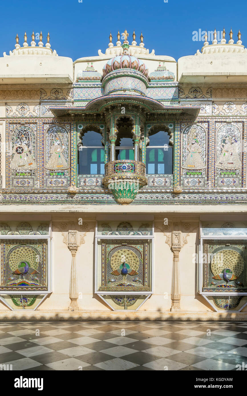 Détail de la city palace, Udaipur, Rajasthan, Inde Banque D'Images