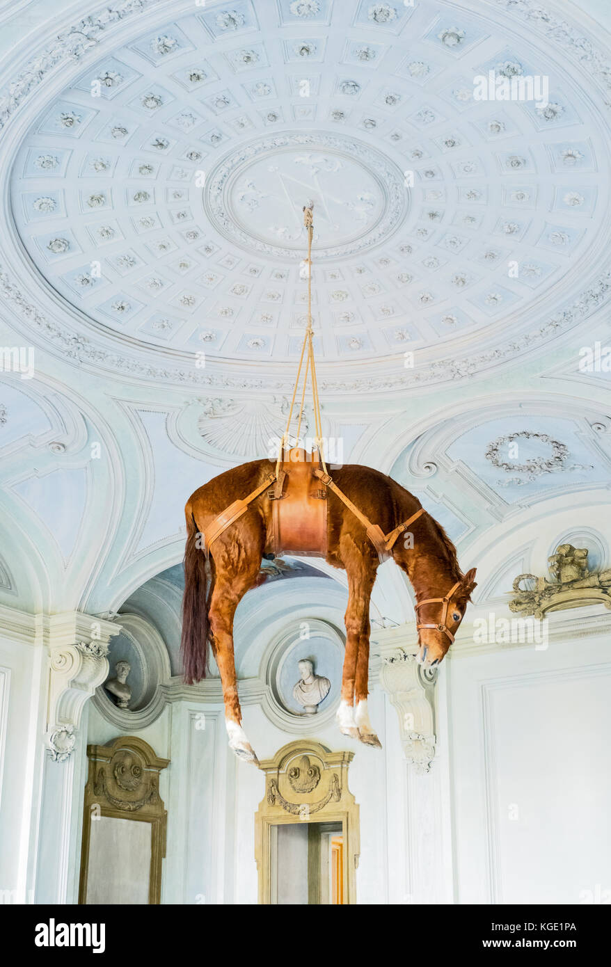 Rivoli, ITALIE - 14 août 2016 : l'œuvre de Maurizio Cattelan intitulé novecento, dans le musée d'art moderne installé dans les couloirs du Royal catle de Banque D'Images