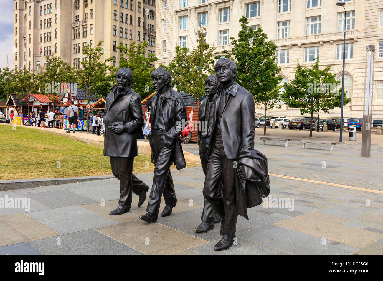 Statue de bronze les quatre Beatles Liverpool Liverpool est sur front de mer par le sculpteur andrew Edwards. Banque D'Images