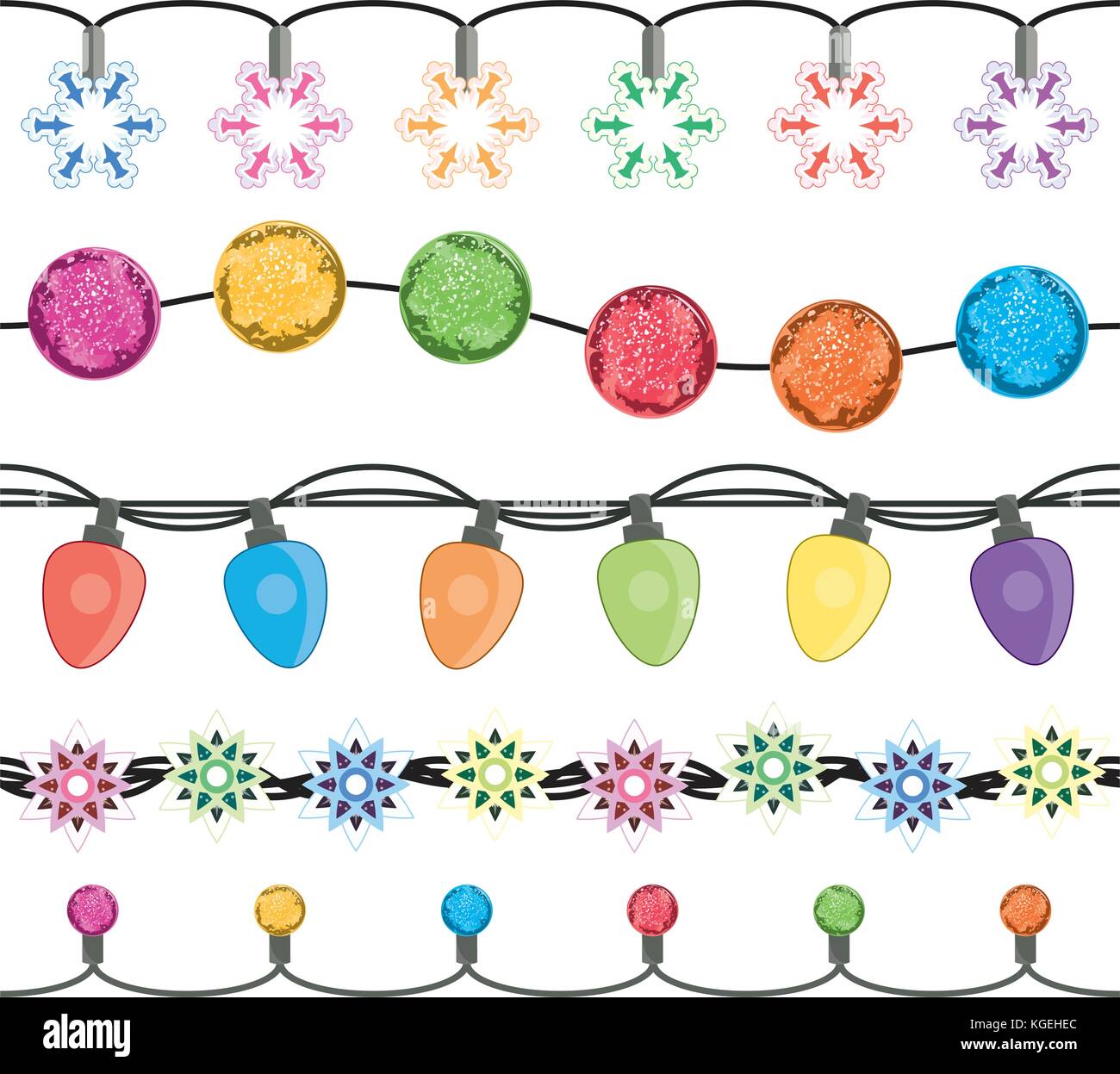 Chaînes de fluide vecteur Lumière de Noël lampes garland isolé sur fond blanc. pendaison lumières de Noël Décoration Illustration de Vecteur
