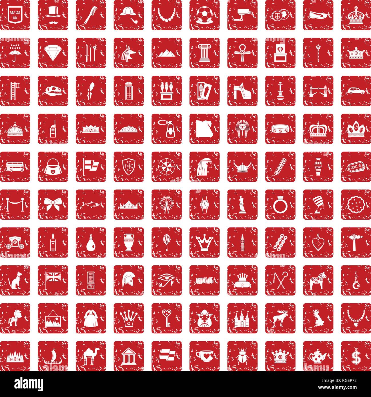 100 icons set couronne rouge grunge Illustration de Vecteur