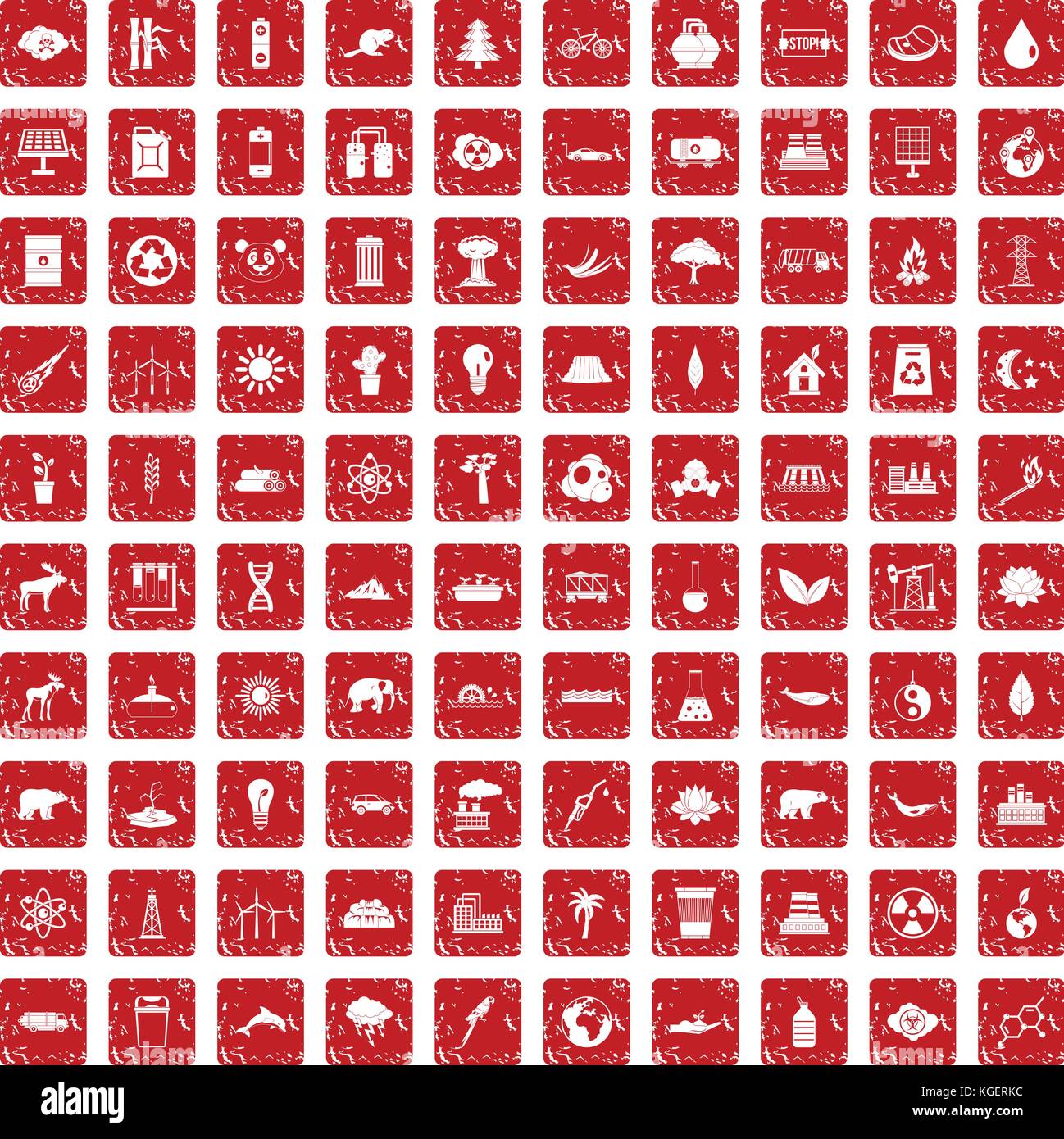 Eco 100 icons set rouge grunge Illustration de Vecteur