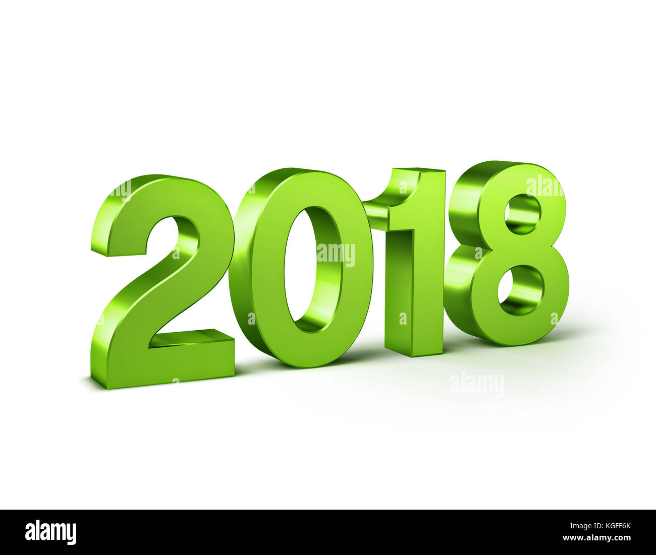 Nouvel an 2018 type, coloré en vert et isolé sur blanc - illustration 3D. Banque D'Images