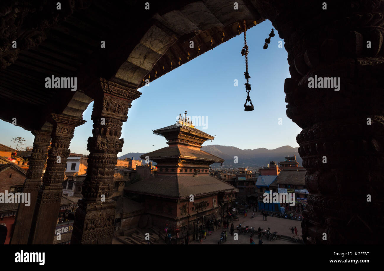 Coucher du soleil à Durbar Square, Bhaktapur, Népal Banque D'Images