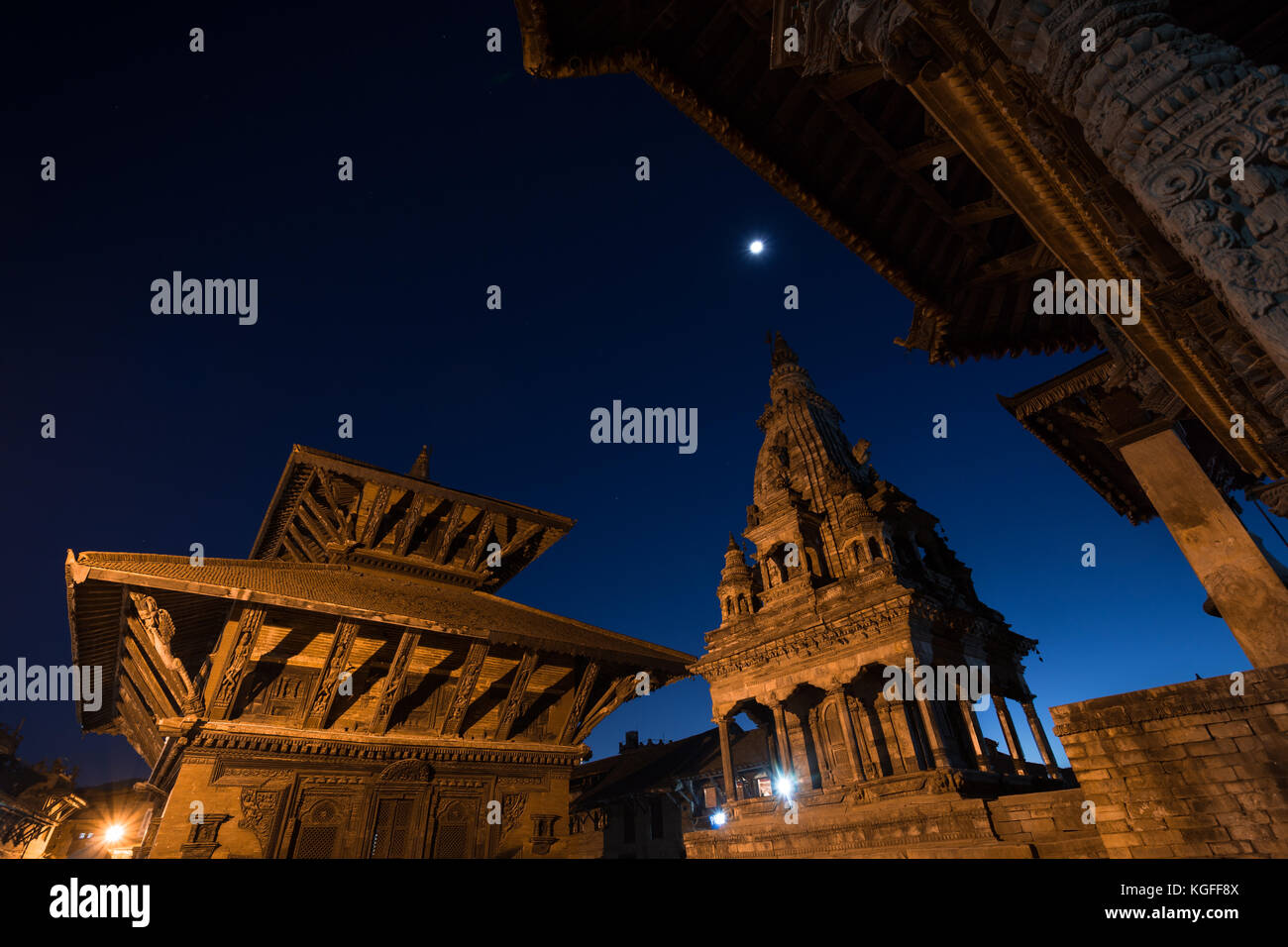 Durbar Square de nuit, Bhaktapur, Népal Banque D'Images