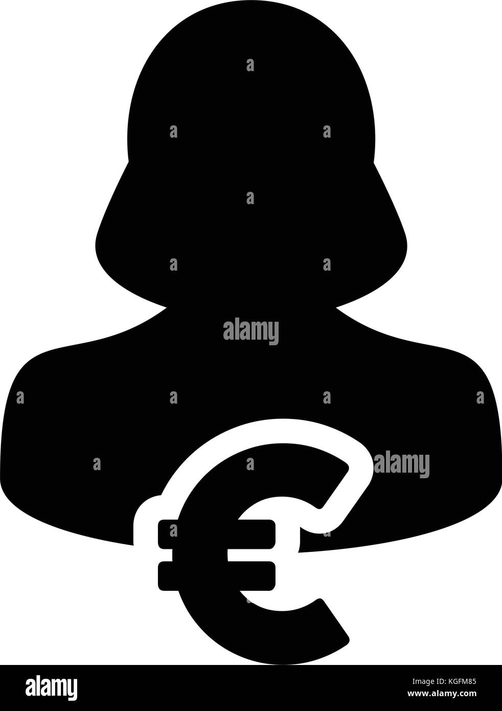 Signe euro monnaie symbole vecteur icône avec personne de sexe féminin l'avatar d'administration et des finances dans l'illustration pictogramme glyphe Illustration de Vecteur