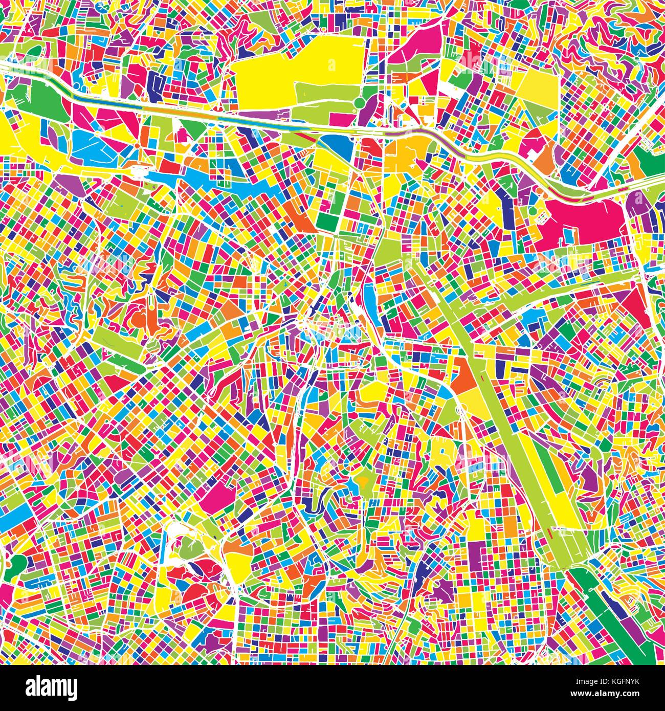 São Paulo, Brésil, coloré carte vectorielle. Rue Blanche, des chemins de fer et l'eau. Repère de couleur vive des formes. Art print pattern. Illustration de Vecteur