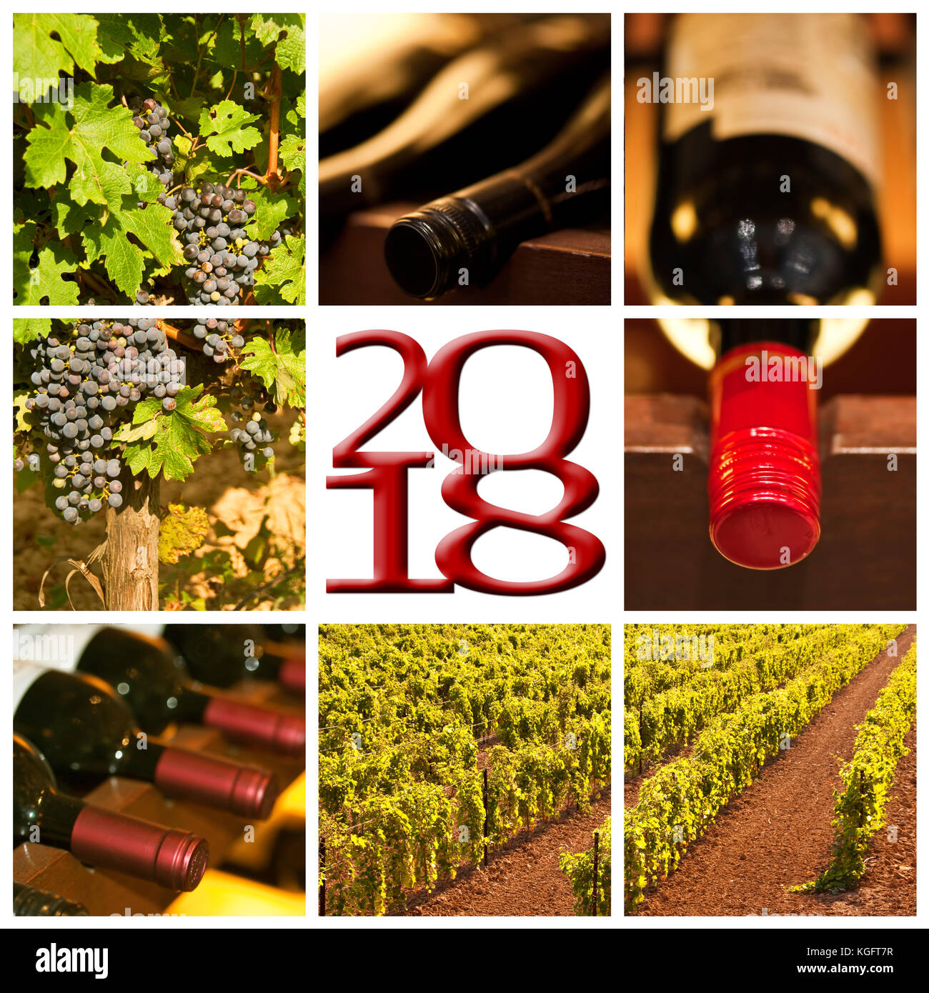Vin rouge 2018 photos carrées collage carte de souhaits Banque D'Images