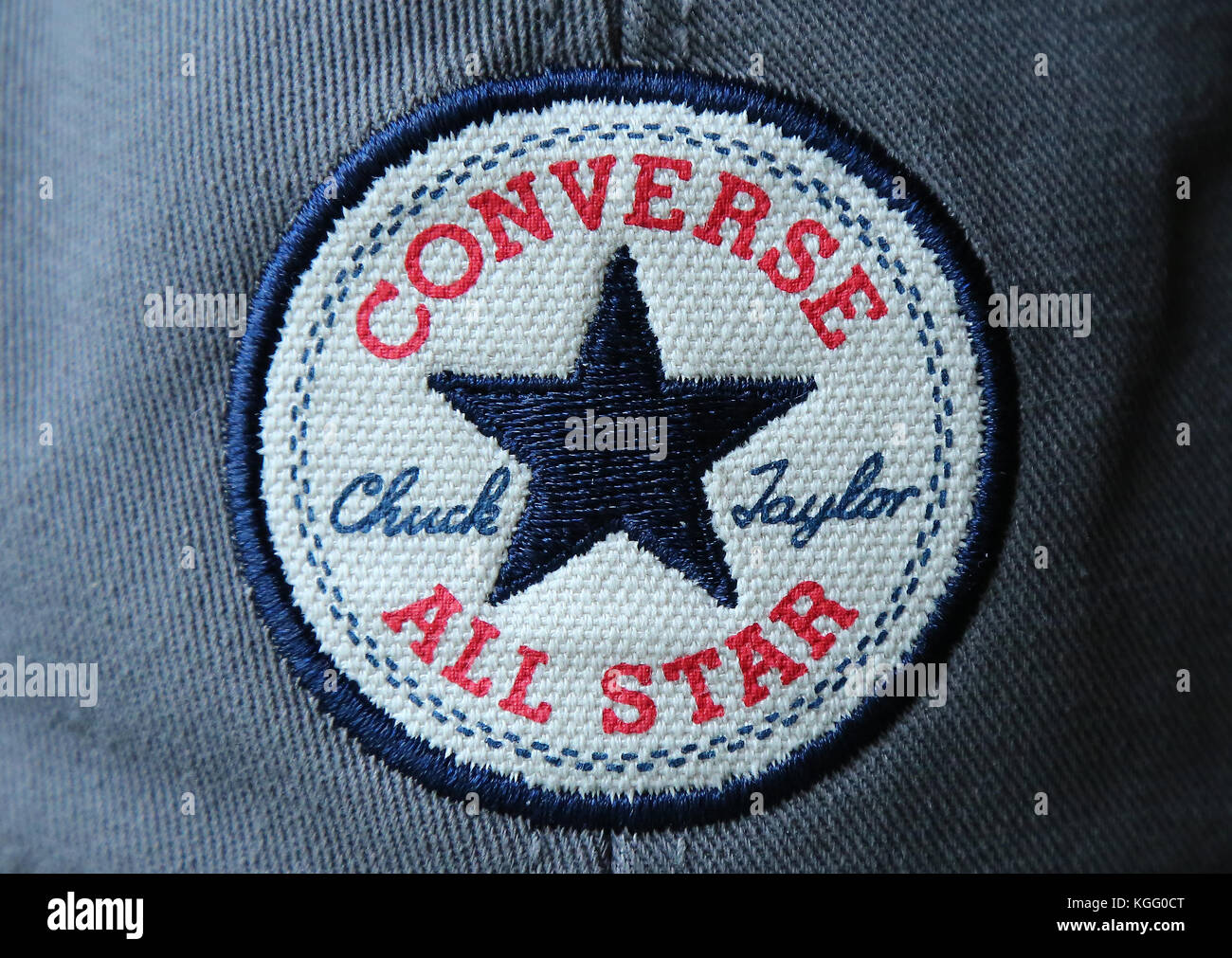 Converse Chuck Taylor all star baseball cap Badge brodé sur une casquette de baseball. Banque D'Images