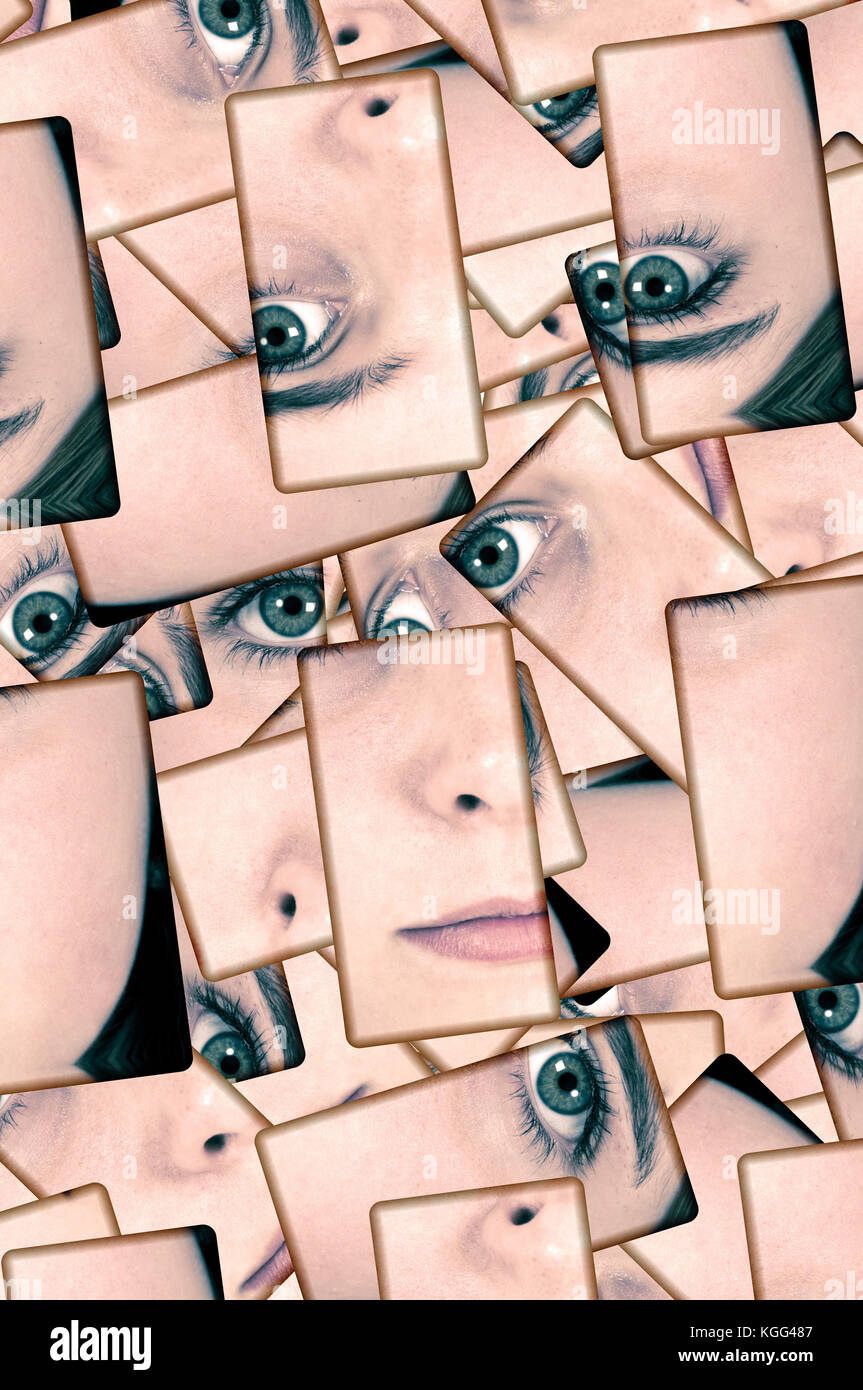 Collage artistique de plusieurs mosaïques avec un visage de fille Banque D'Images