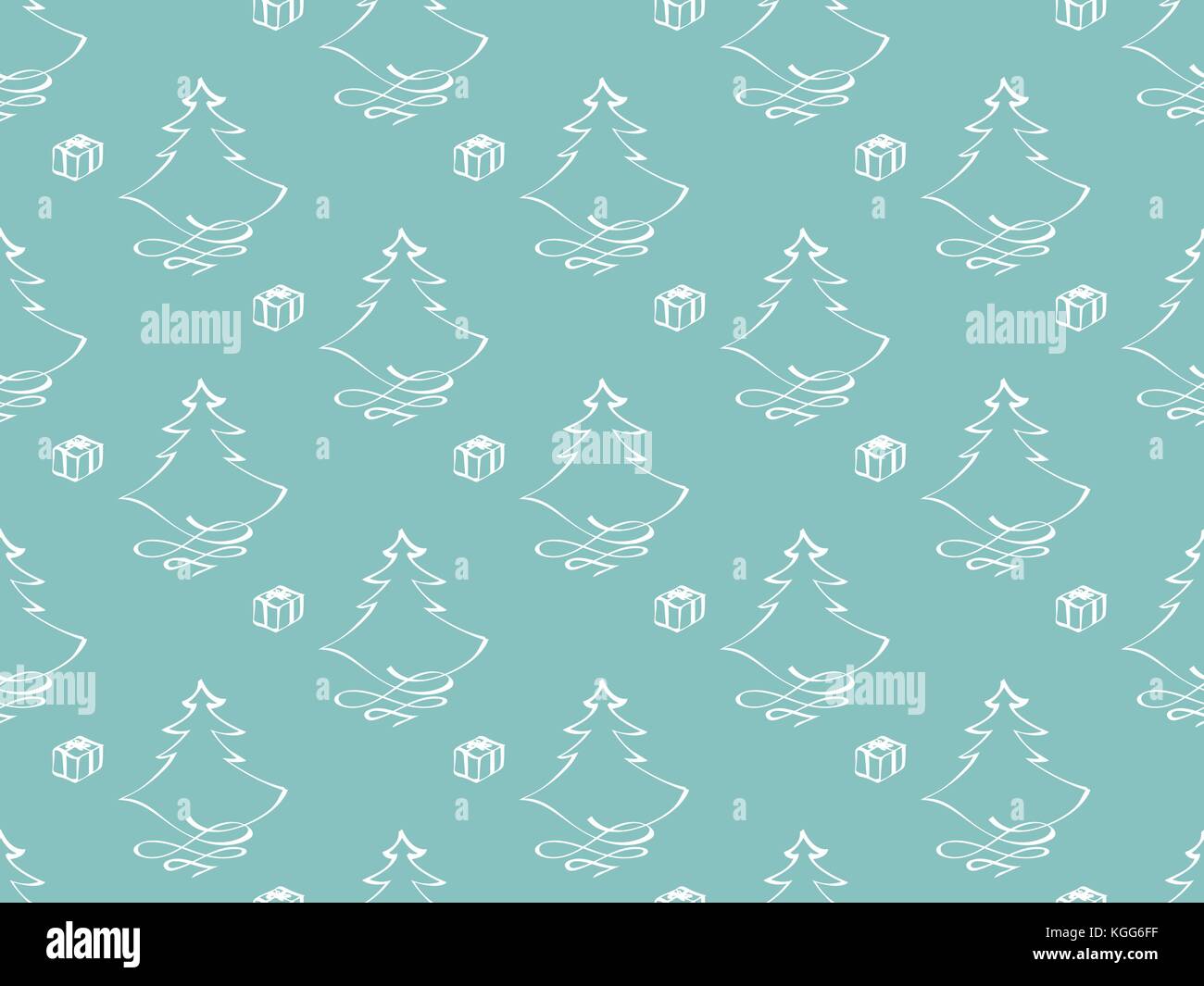 Vecteur dessiné à la main avec des thèmes de Noël, cadeaux et l'arbre isolé sur fond vert - modèle logique Illustration de Vecteur