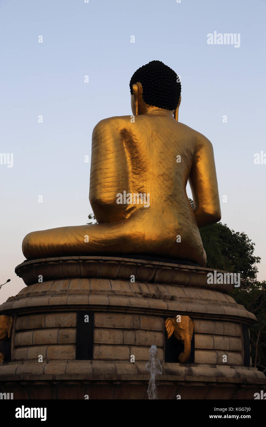 Parc Viharamahadevi Hunupitiva Colombo Sri Lanka retour du grand Bouddha doré dans le Dhyana Mudra assis dans la position d'Ardha Padmasana Banque D'Images