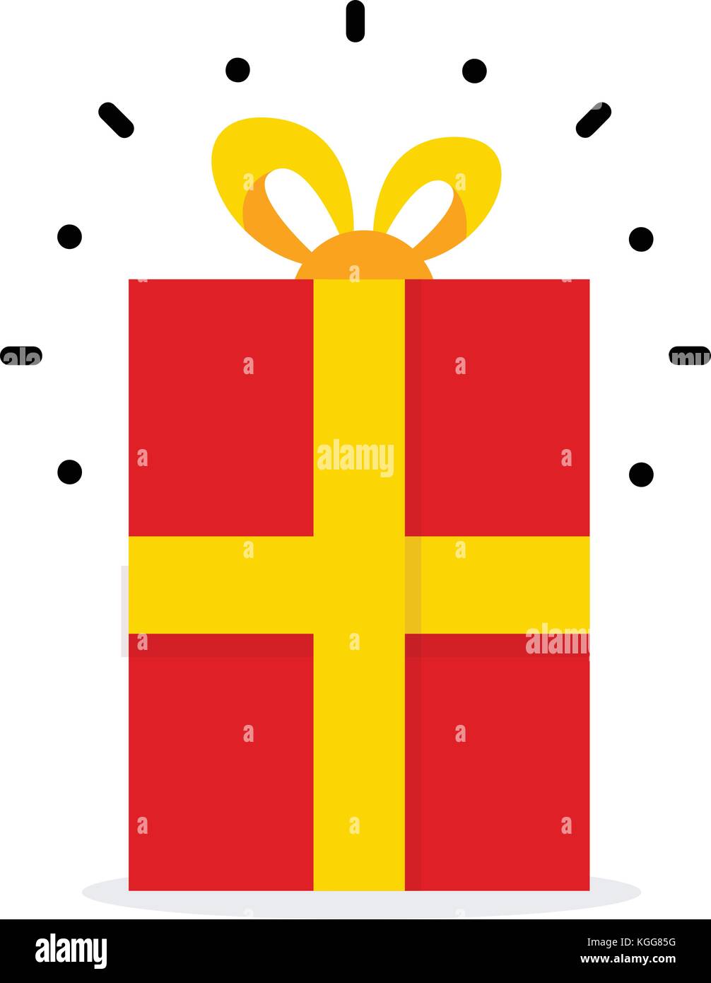 Boîte-cadeau avec des rubans jaunes et rayons linéaire, case rouge icône, présent en vacances, vector illustration. logo design modèle. Illustration de Vecteur