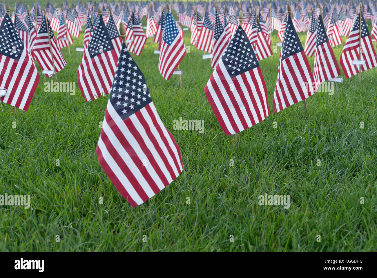 Des milliers de drapeaux américains mis en place dans un champ comme un mémorial du 11 septembre Banque D'Images