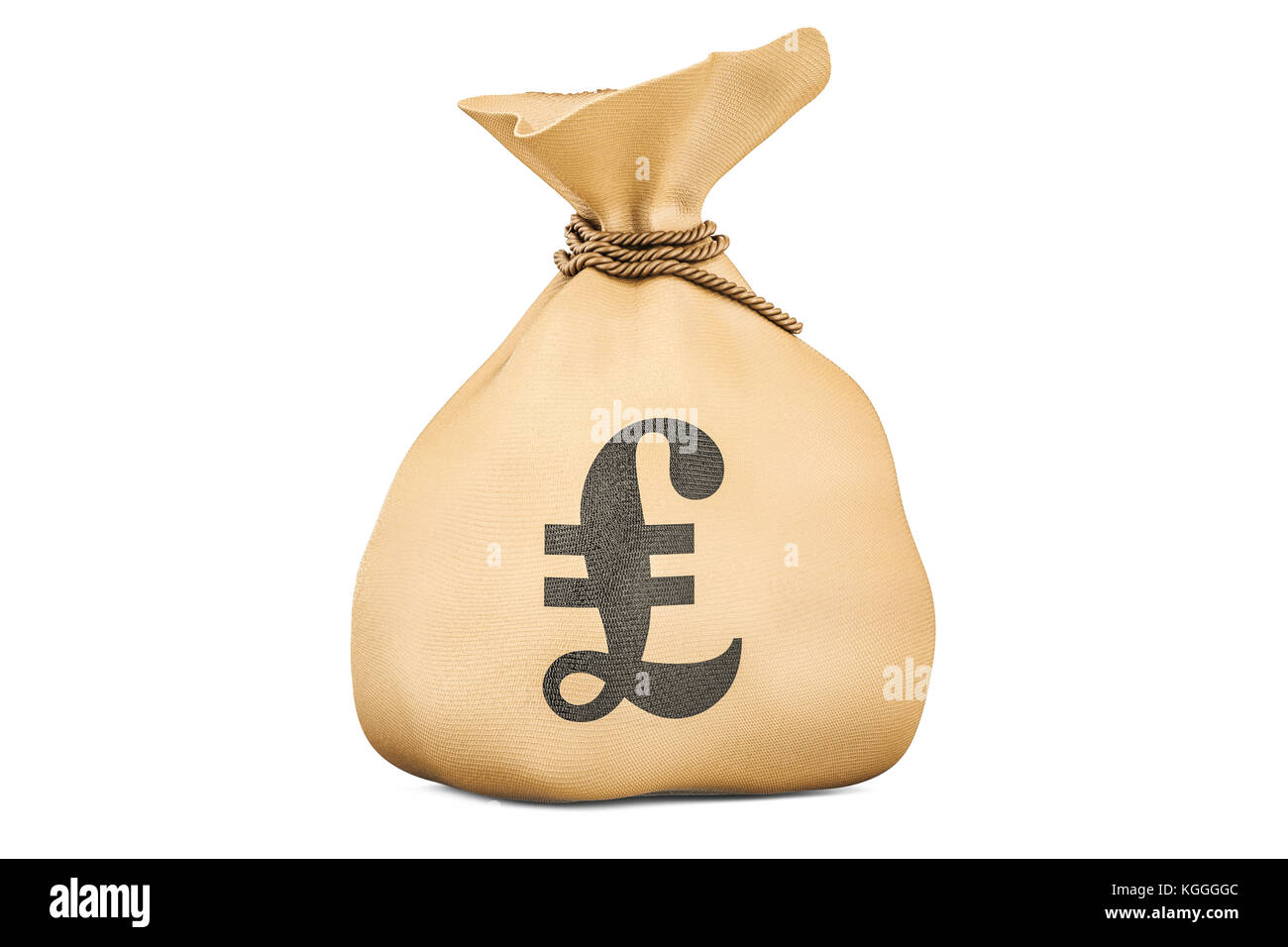 Sac de l'argent avec la livre sterling, rendu 3D isolé sur fond blanc Banque D'Images