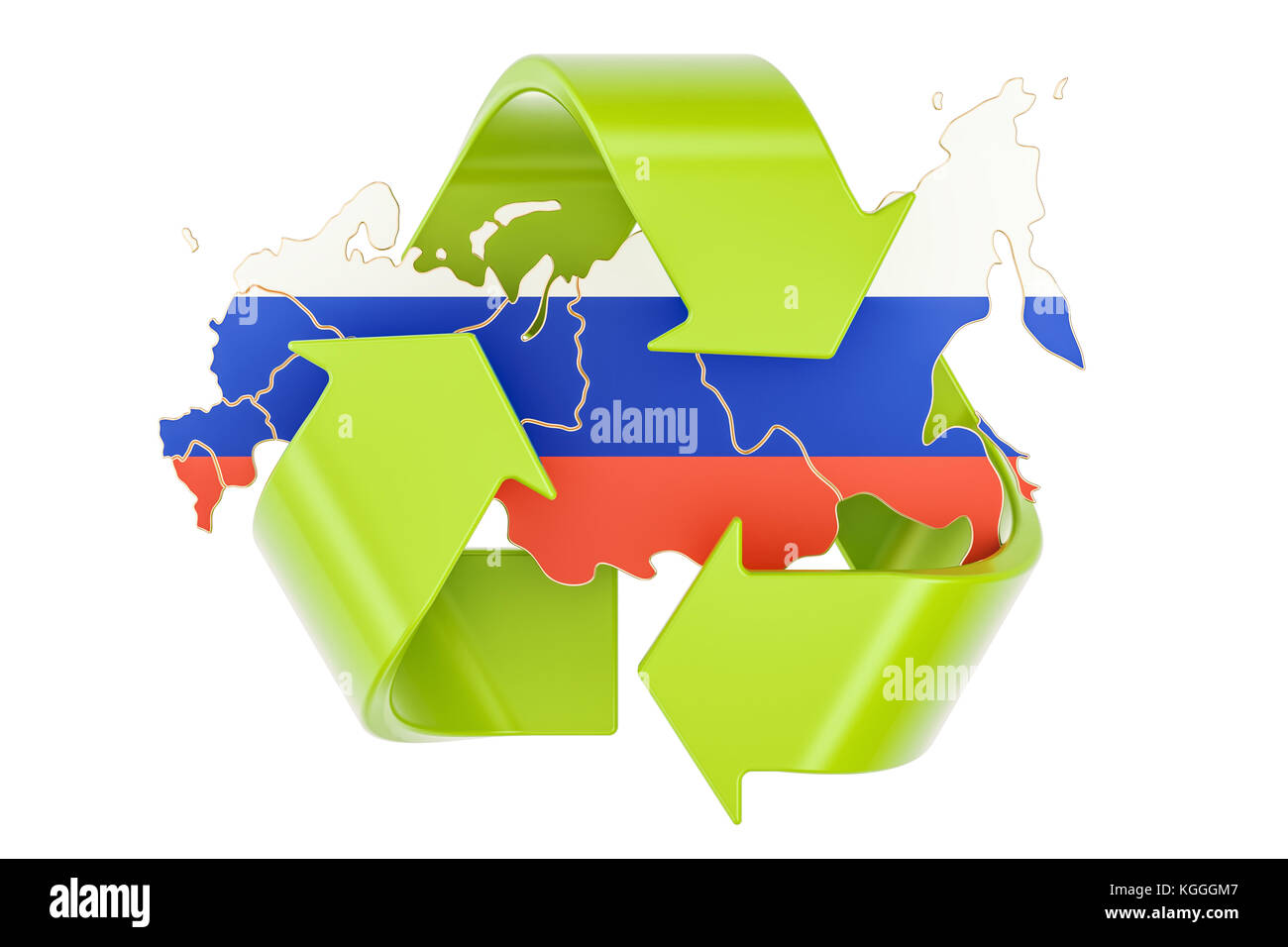 Concept de recyclage en Russie, rendu 3D isolé sur fond blanc Banque D'Images