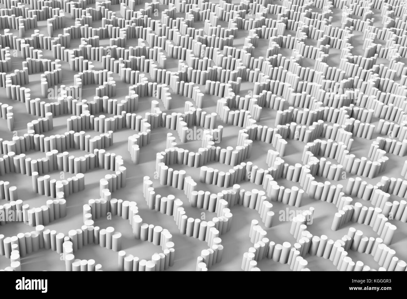 De nombreuses colonnes rondes formant une structure inhabituelle labyrinthe hexagonale en tons de gris (illustration 3d) Banque D'Images