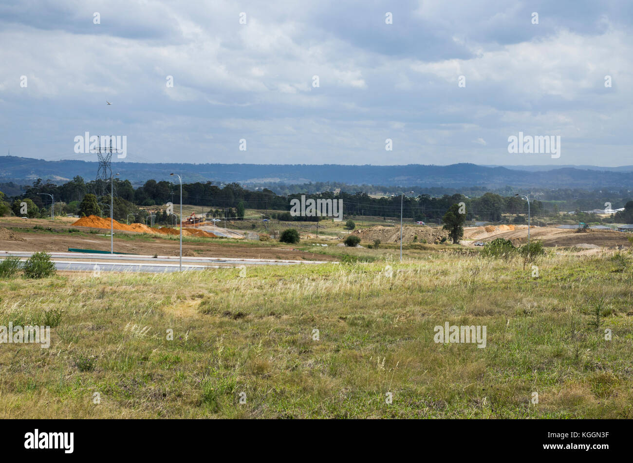 Terrain à mount annan avec des services et de la route d'un zonage à la construction de nouveaux logements, Sydney, Australie Banque D'Images