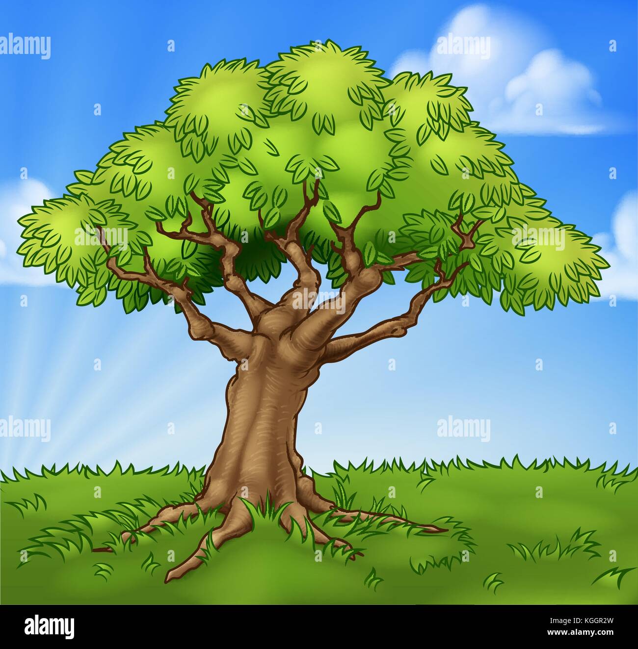 Scène d'arrière-plan Paysage de champ d'arbre de dessin animé Illustration de Vecteur