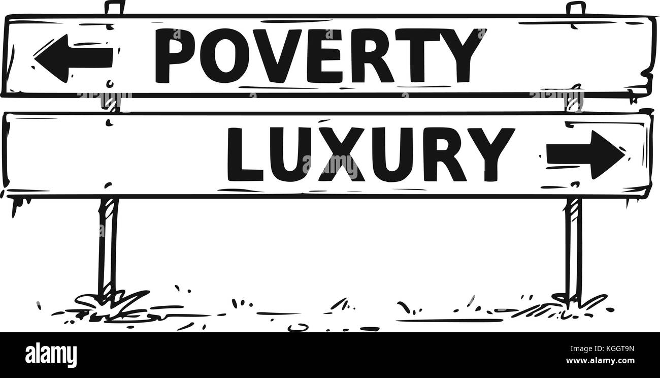 Dessin vectoriel de la pauvreté ou de luxe road block panneau de flèche. Illustration de Vecteur