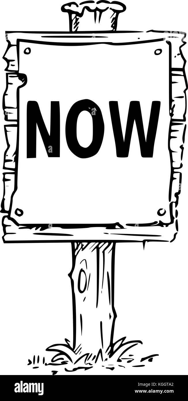 Dessin vectoriel de panneau en bois avec texte d'affaires maintenant. Illustration de Vecteur