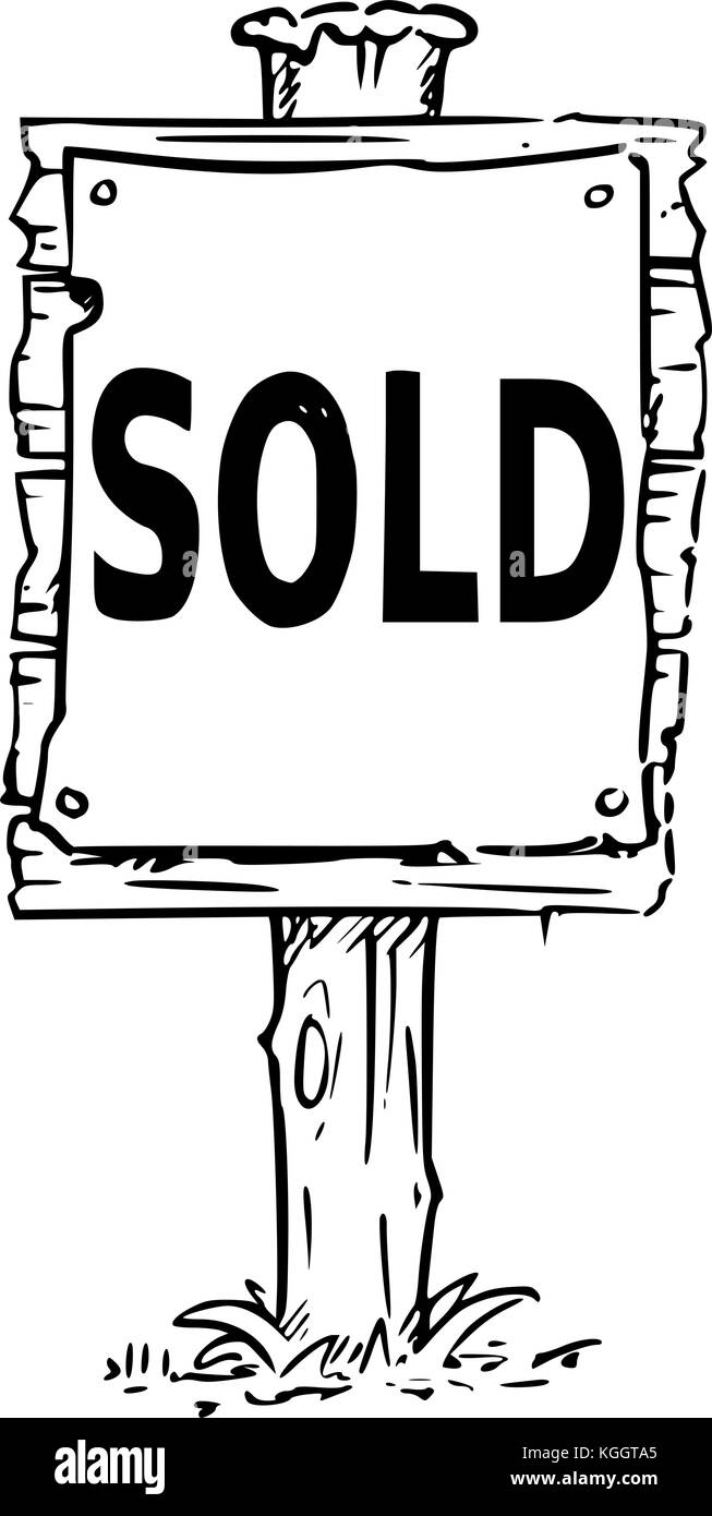 Dessin vectoriel de panneau en bois avec texte vendu . Illustration de Vecteur