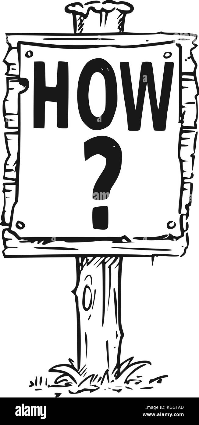 Dessin vectoriel de panneau en bois avec point d'interrogation et d'affaires comment texte. Illustration de Vecteur