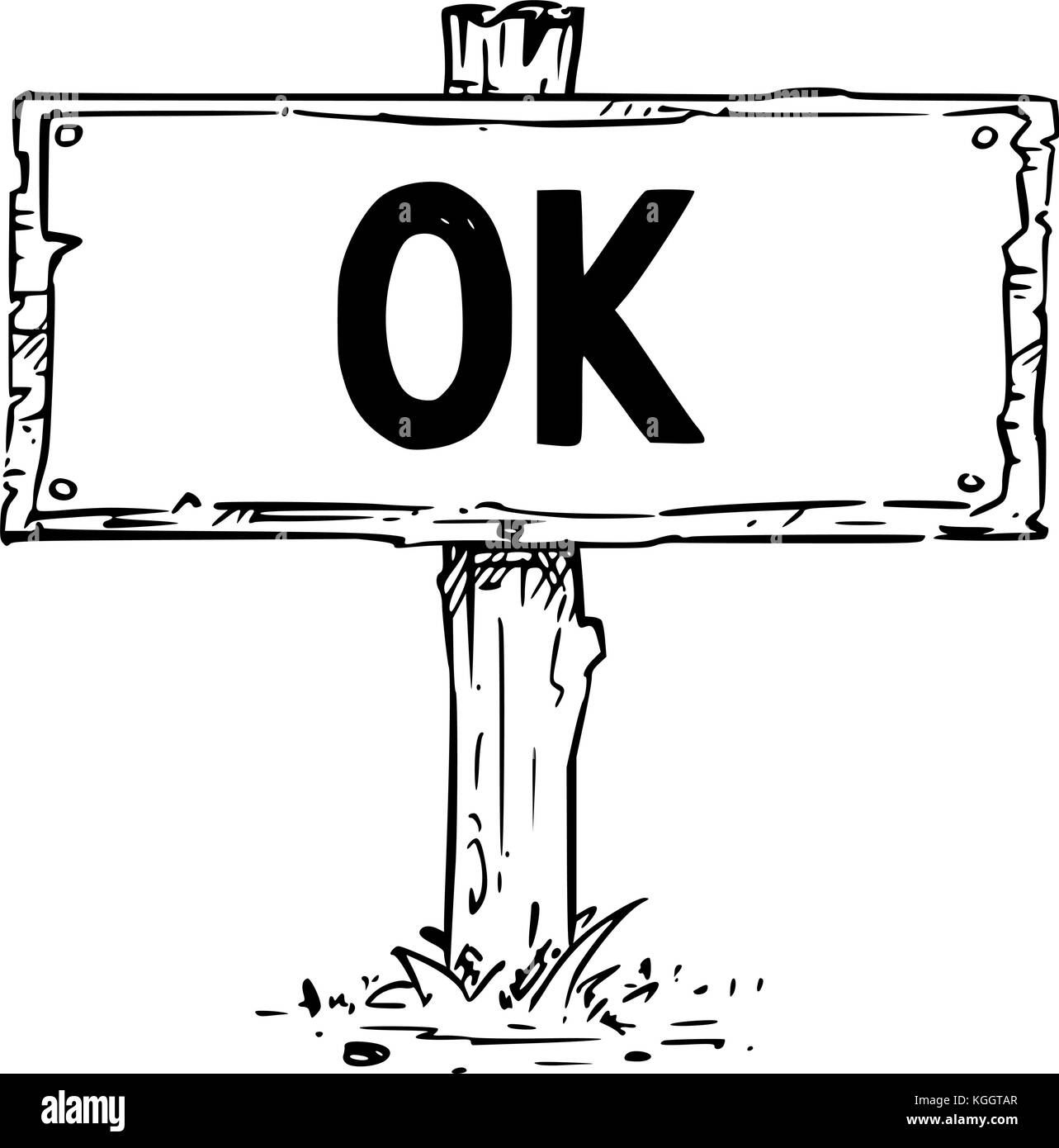 Dessin vectoriel de panneau en bois avec texte d'affaires ok. Illustration de Vecteur