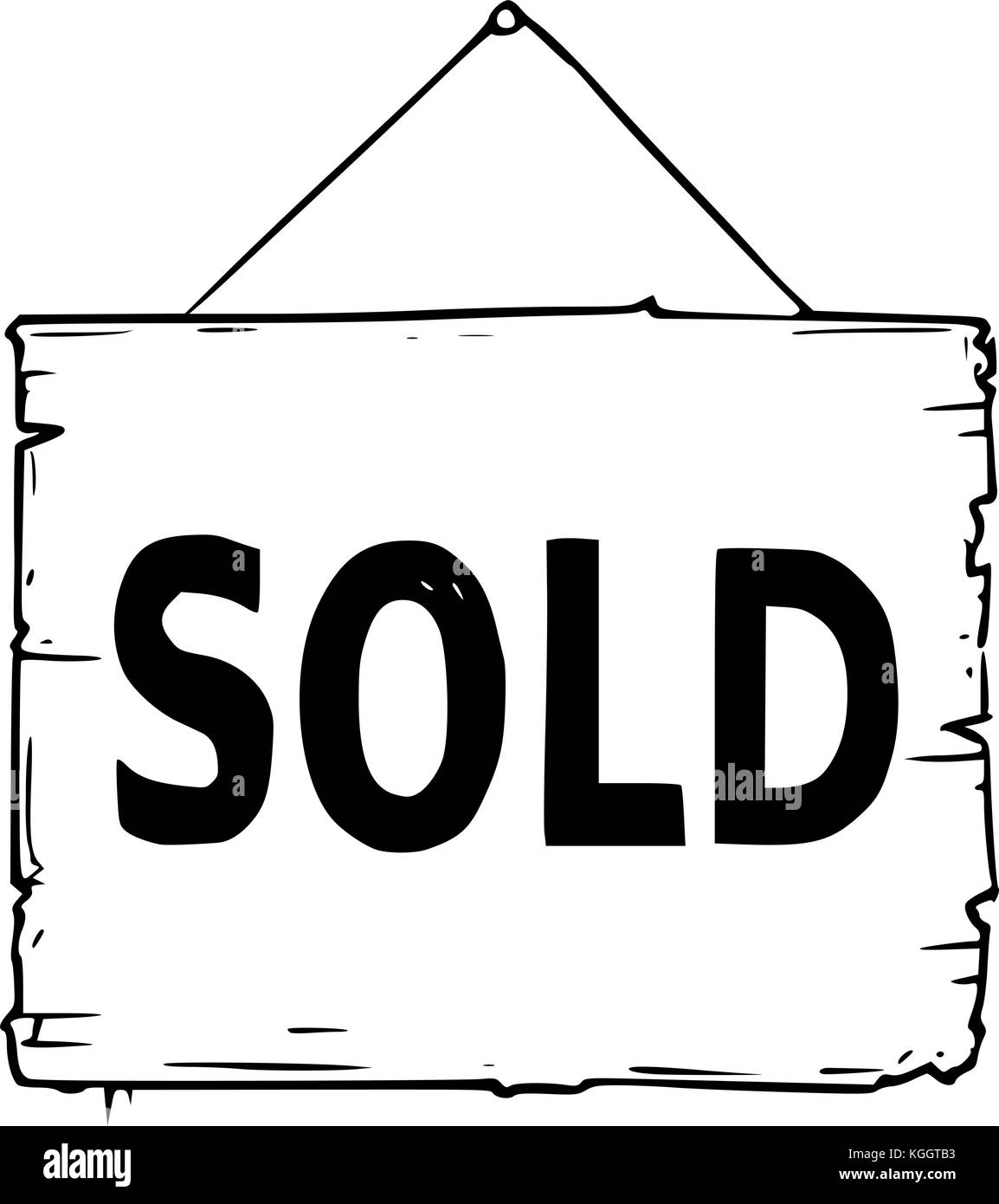 Dessin vectoriel de corde hanging wooden sign board avec texte d'affaires vendues. Illustration de Vecteur