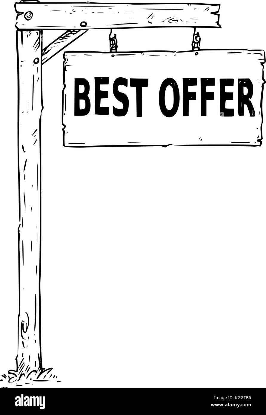 Dessin vectoriel de hanging panneau en bois avec texte d'affaires meilleure offre. Illustration de Vecteur