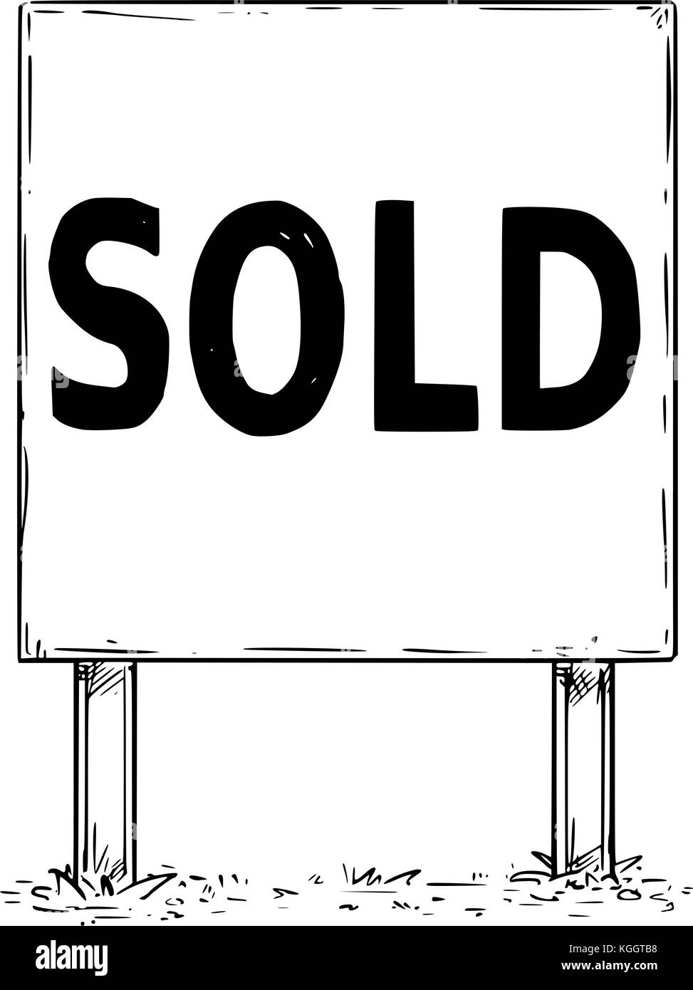 Dessin vectoriel d'un grand panneau-réclame avec texte vendus. Illustration de Vecteur