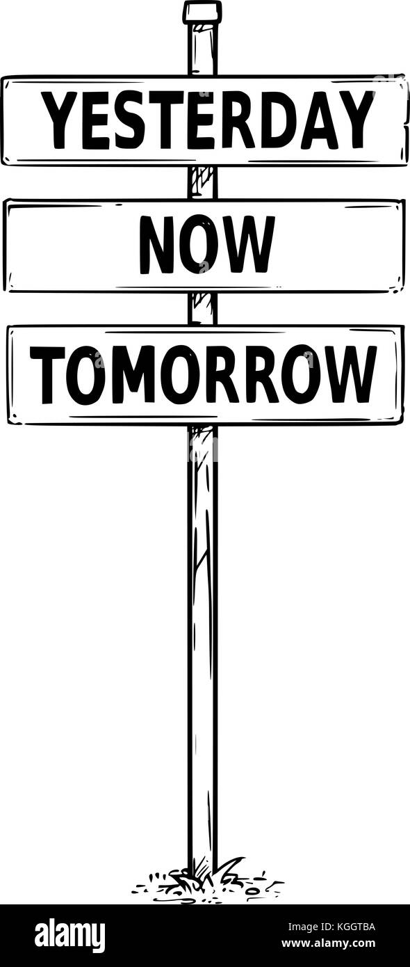 Dessin vectoriel d'enseignes d'hier, maintenant, demain le texte d'affaires. Illustration de Vecteur