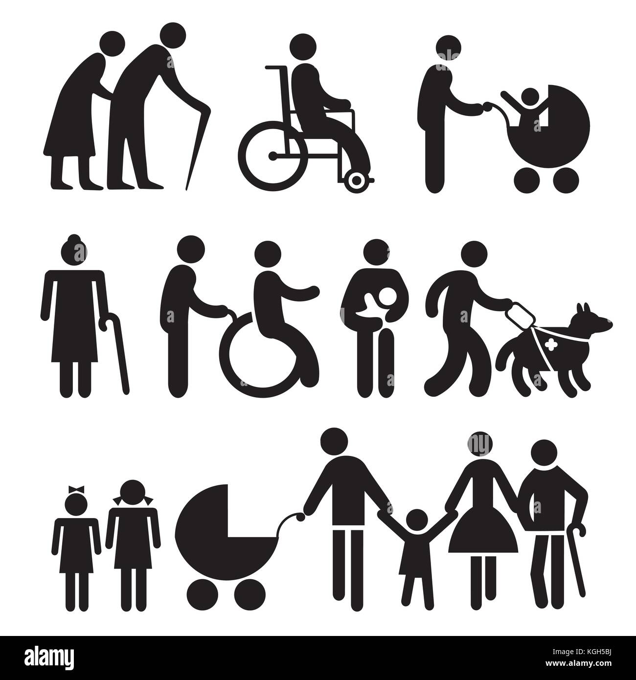 Les personnes handicapées et les personnes âgées Illustration de Vecteur