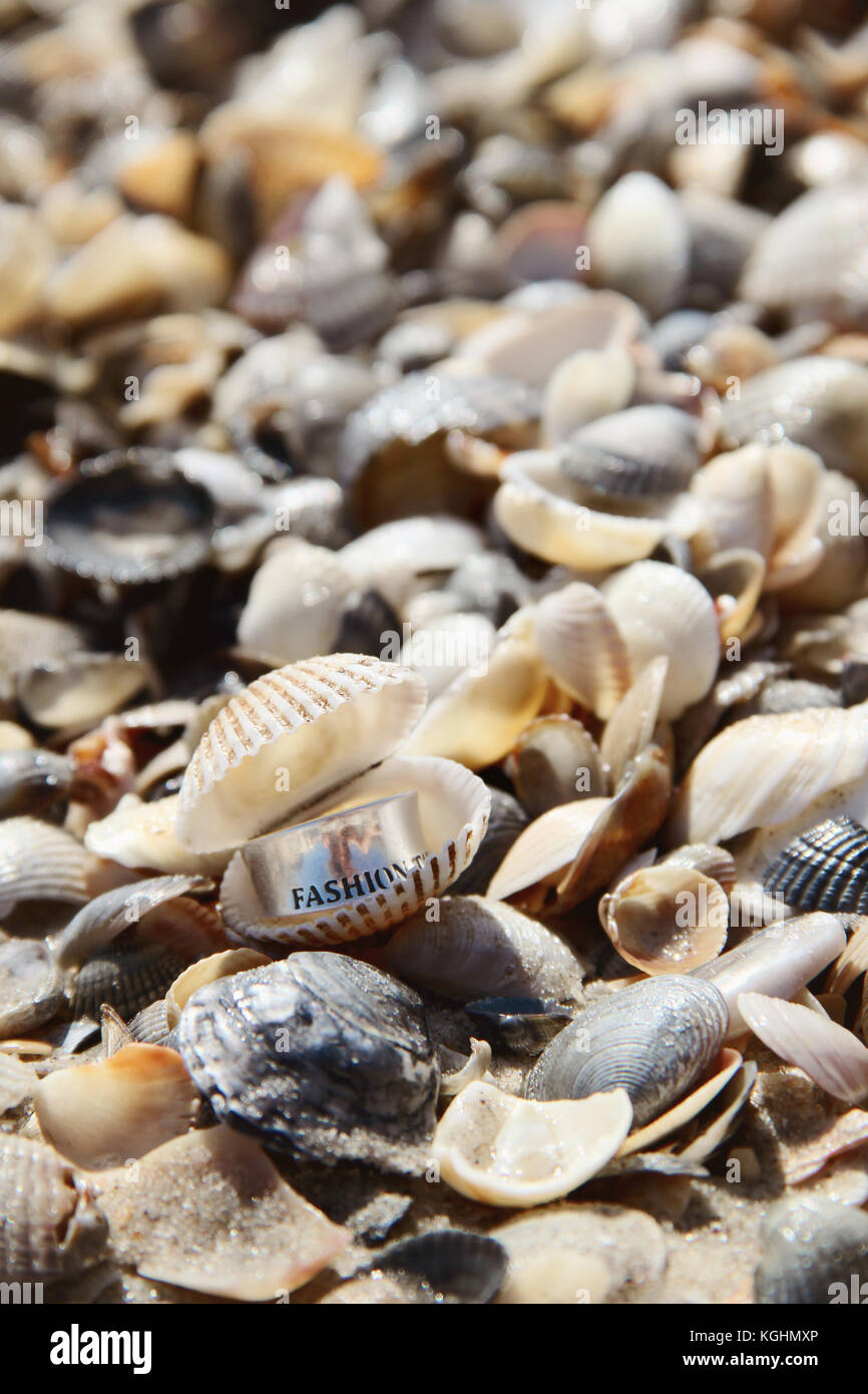 Bague argent sur la plage. une photo Banque D'Images