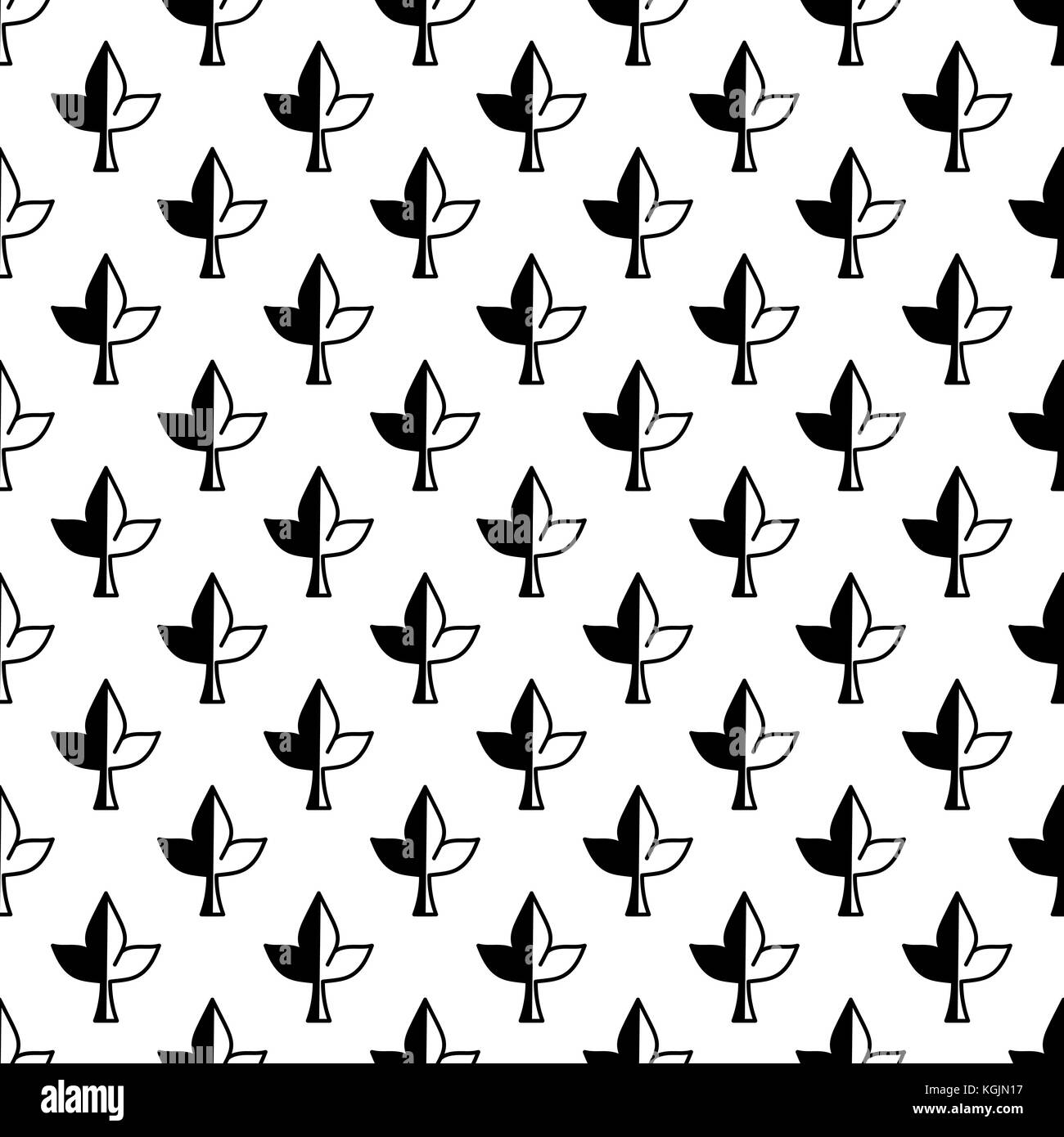 Seamless vector abstract background - modèle de tuile monochrome géométrique avec feuilles lily médiévale Illustration de Vecteur