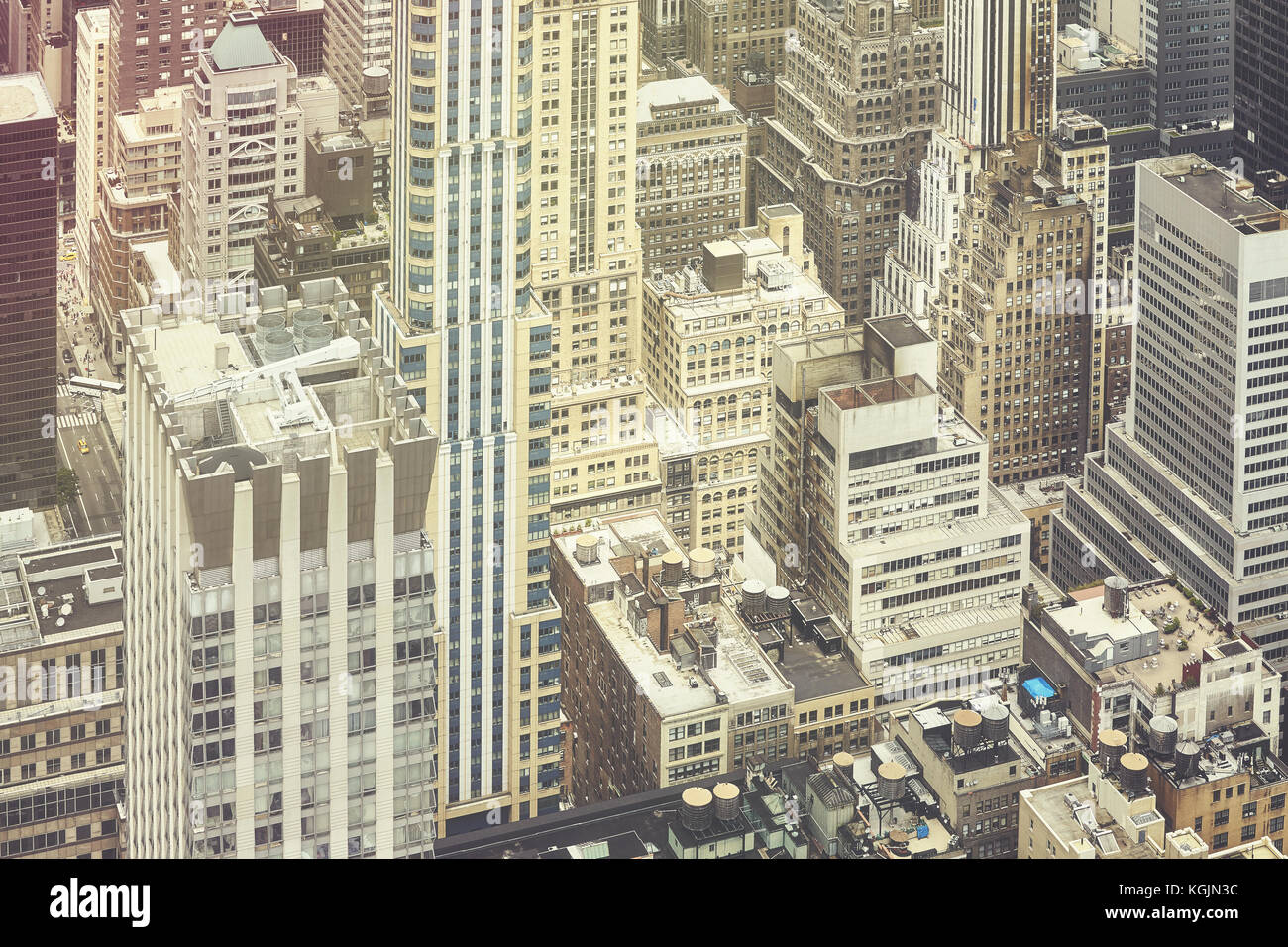 Stylisé rétro photo aérienne de new york ville Manhattan, Etats-Unis. Banque D'Images