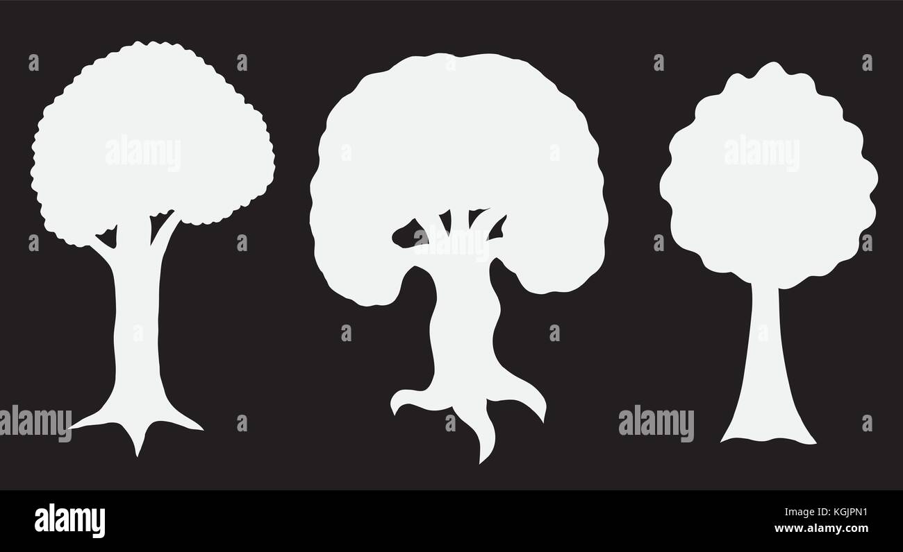 Divers, de vector silhouettes d'arbres en noir et blanc couleur Illustration de Vecteur